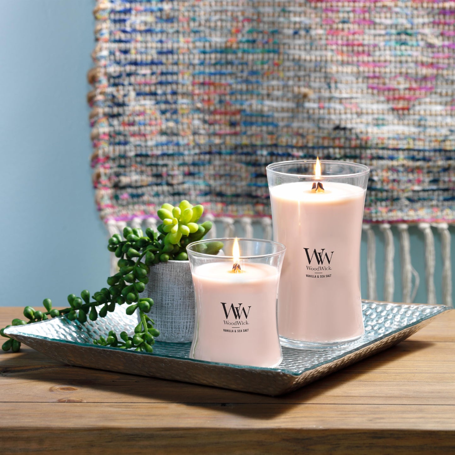 WoodWick Vanilla & Sea Salt Gifts for Women and Men, 9.7 oz Medium Hourglass Candle with Crackling Wick