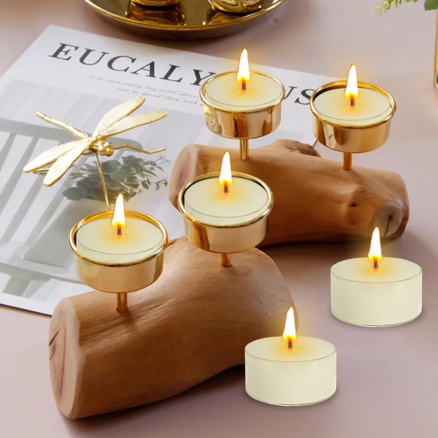Fig Scented Tea Light Candles 24 Pack Beige Hand Poured Smokeless 4 Hours Clean Burning Small Round Clear Cups Tealight Candles for Romantic Dinners Wedding Centerpieces Cozy Evenings