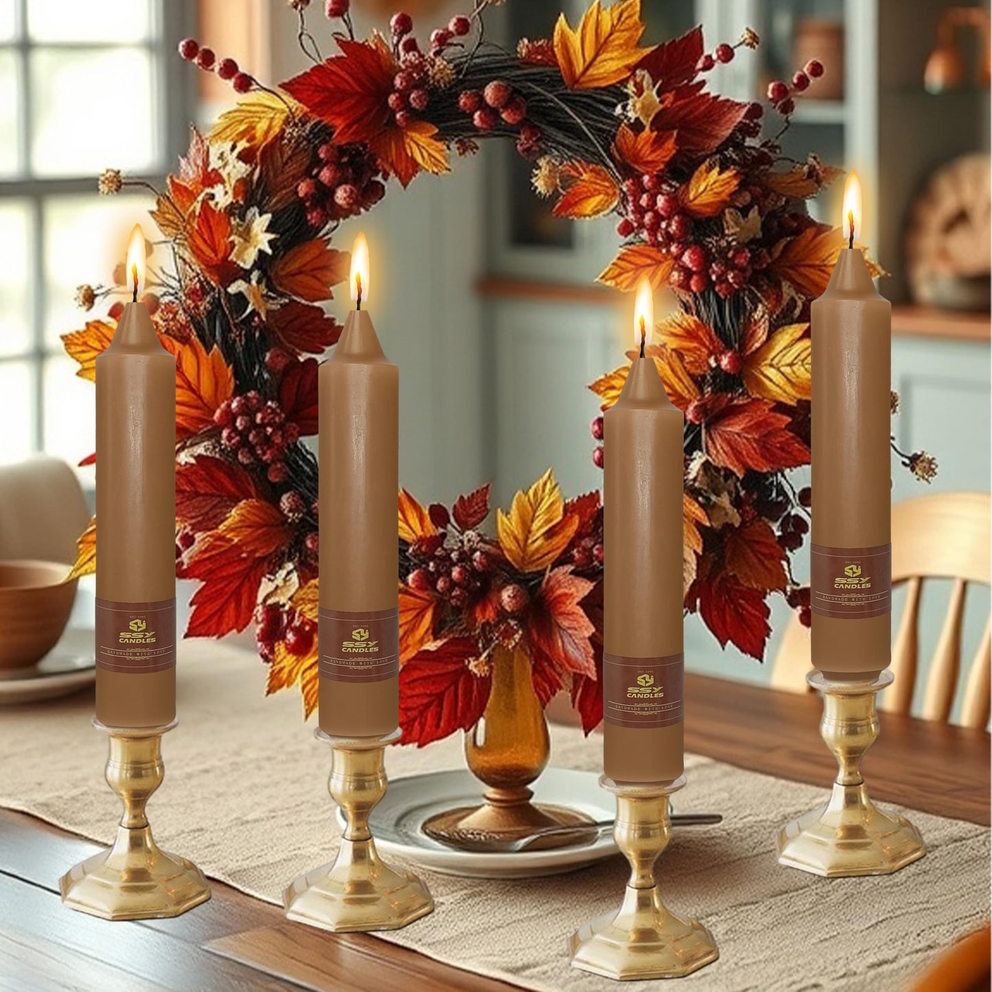 4 PCS Short Taper Candles Brown Candle Tapers Candle Sticks 7 inch for Dinner Household Wedding Party Home Décor Candles