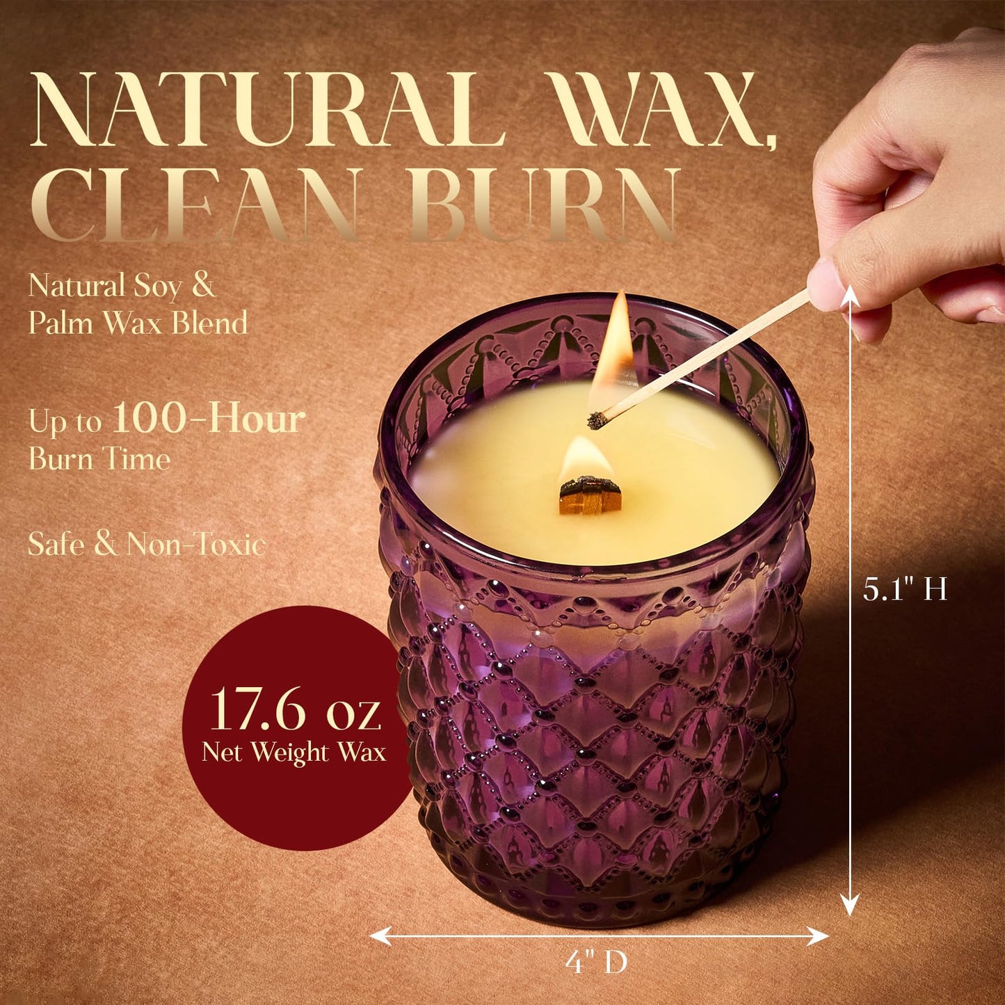 M&SENSE 16.6oz Wood Wick Scented Candle, Non Toxic Soy Wax with Crackling Wick, CitrusLavender Scent 100H Burn Long Lasting for Bedroom Kitchen Home Decor, Housewarming Gifts for Family Friends