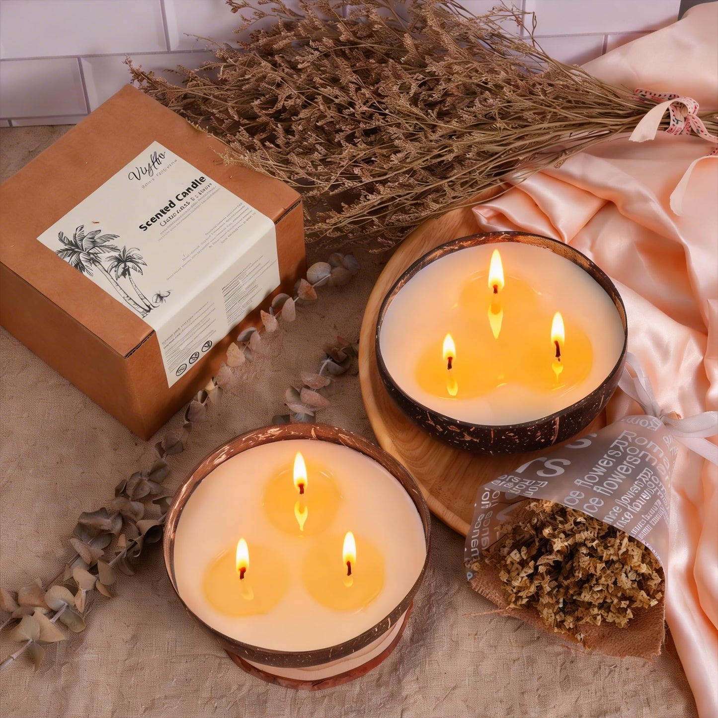 Viyffo Ocean Breeze Scented Candle, Large 18oz 3 Wick Non Toxic Soy Candles, Natural Coconut Shell Candle for Home, Fresh Airy Aromatherapy for Relaxation & Summer Décor, Unique Gift for Women & Men