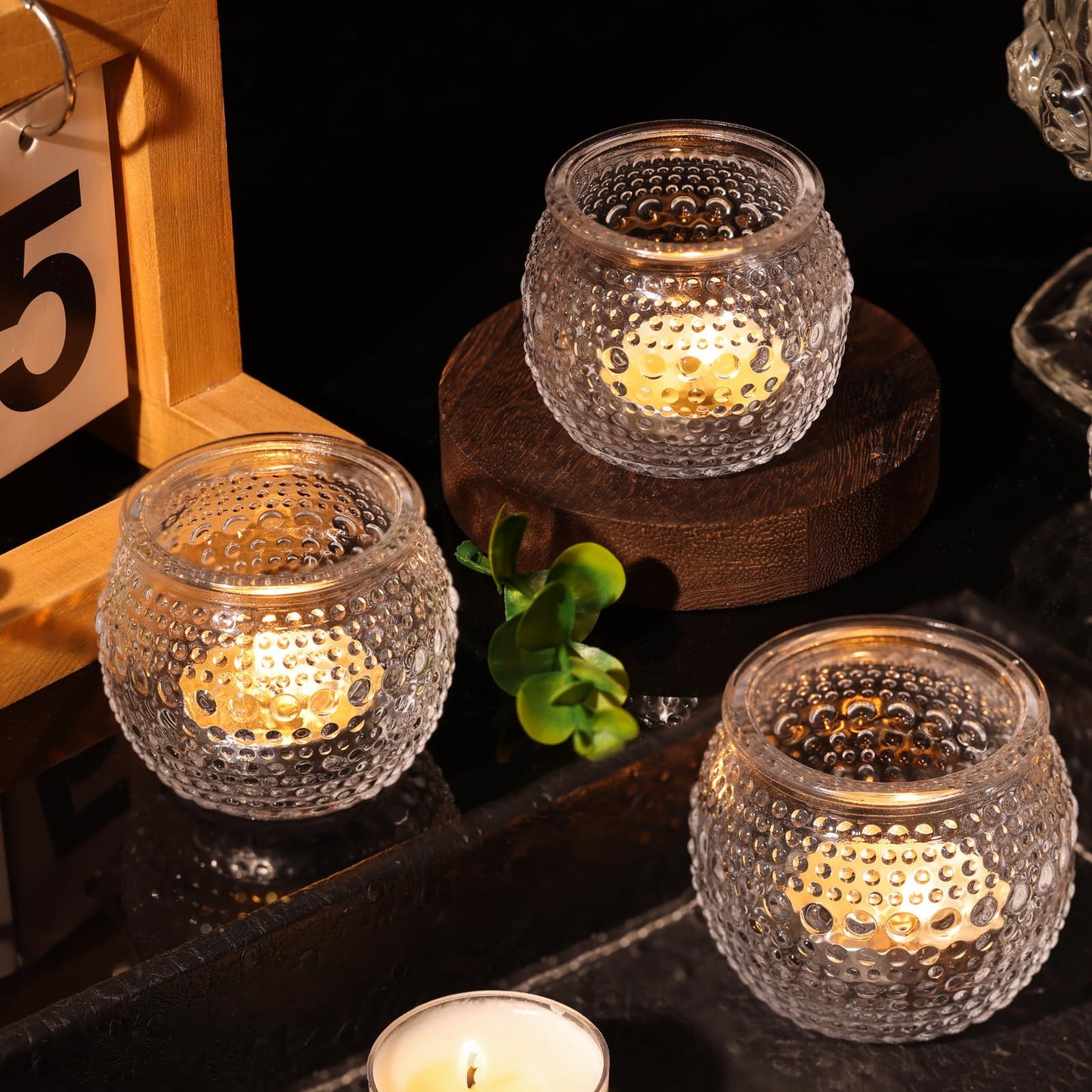 40 Pcs Clear Votive Candle Holders, Round Votive Candle Holders with Polka Dot Embossed for Table Centerpiece, Tealight Candle Holder for Weddings, Home Decor, Baby Shower, Special Occasions