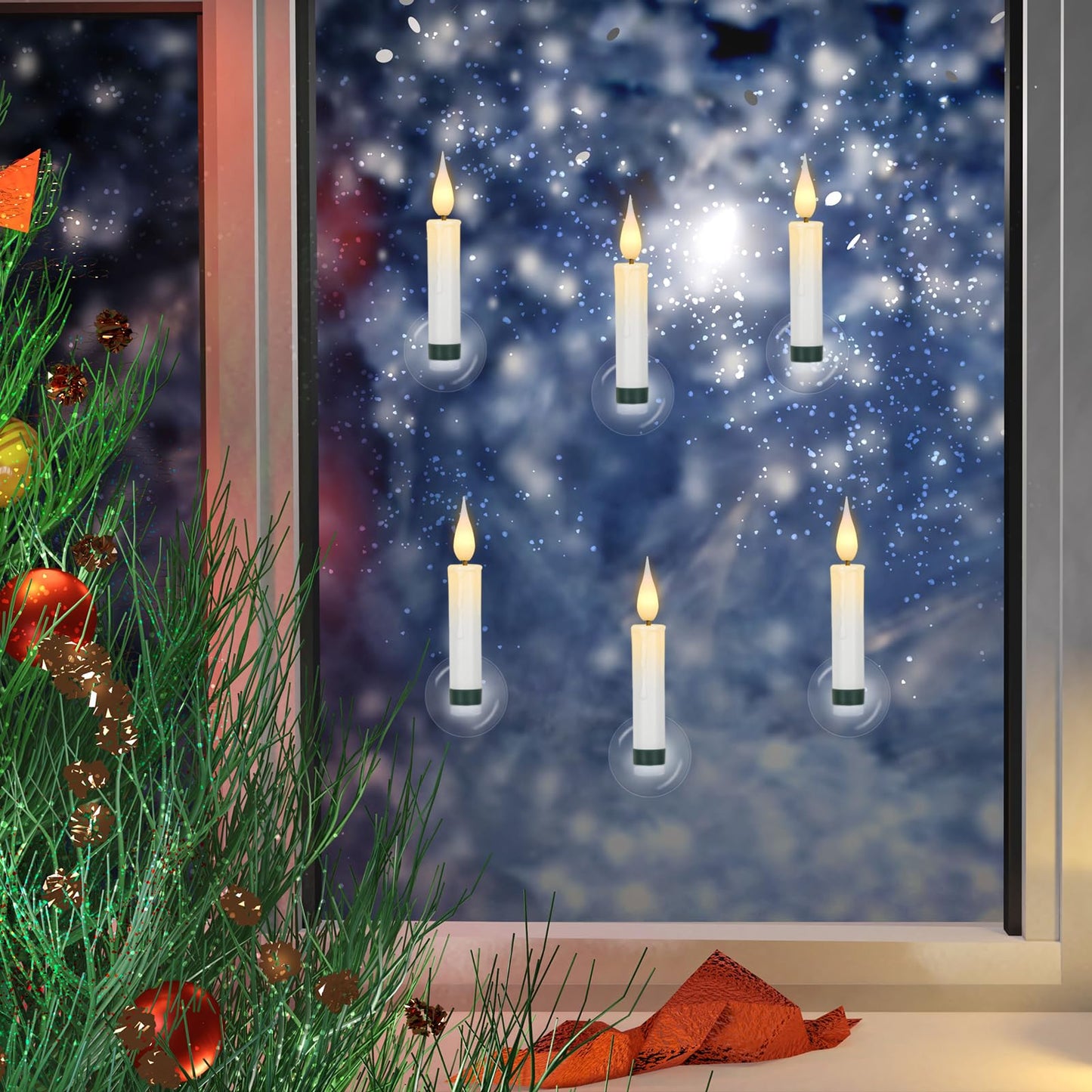 KunSwenn Clip on Candles for Christmas Trees, 10 Pcs Candle Lights for Christmas Tree with Remote Timer, Suction Cup for Window Candles, LED Flameless Taper Candlesticks for Holiday Home Window Decor