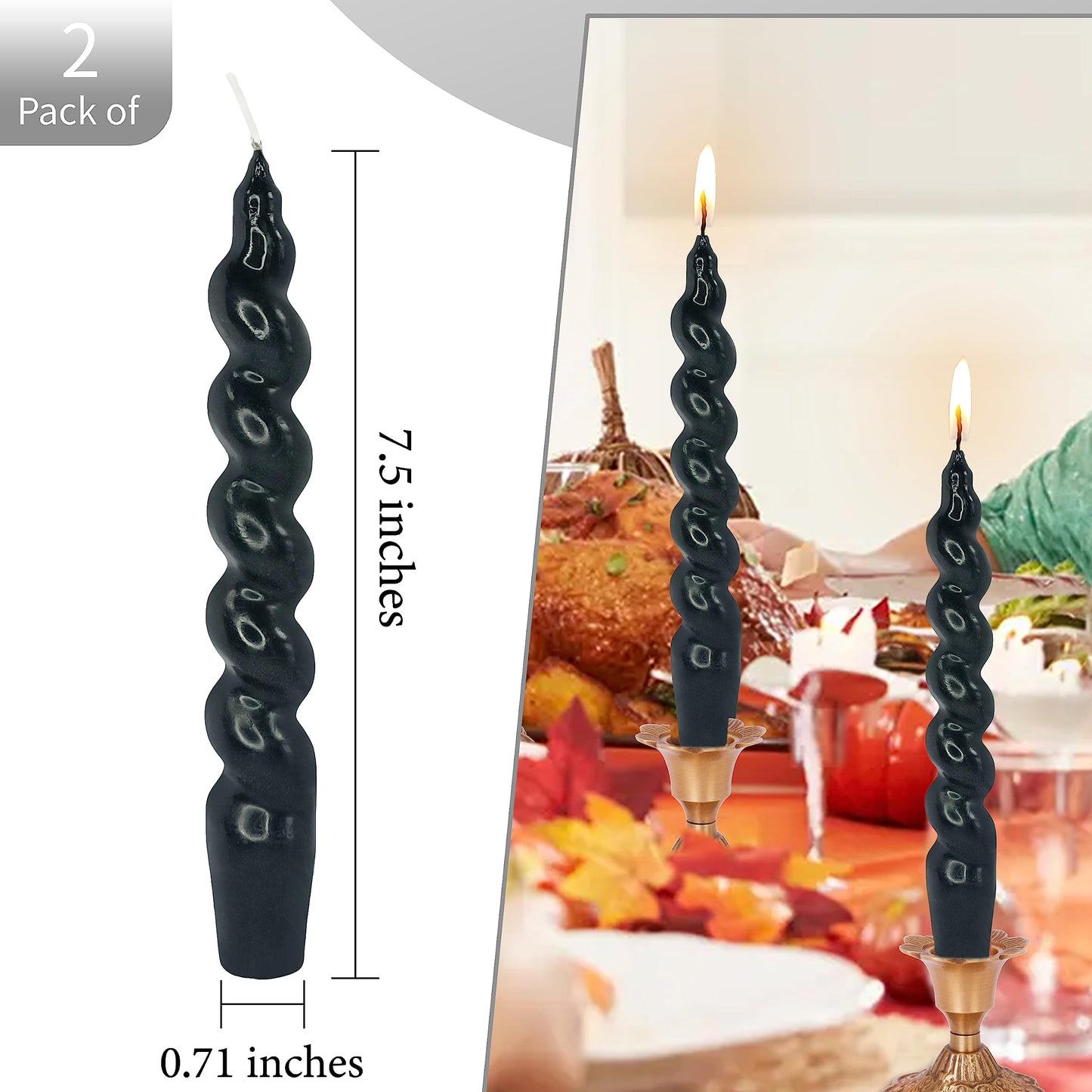 Halloween Candles Unscented Taper Candle - Black Candle Sticks 7.5 inch Handmade Spiral Twisted Candles 4 PCS for Home Decor, Relaxation & All Occasions