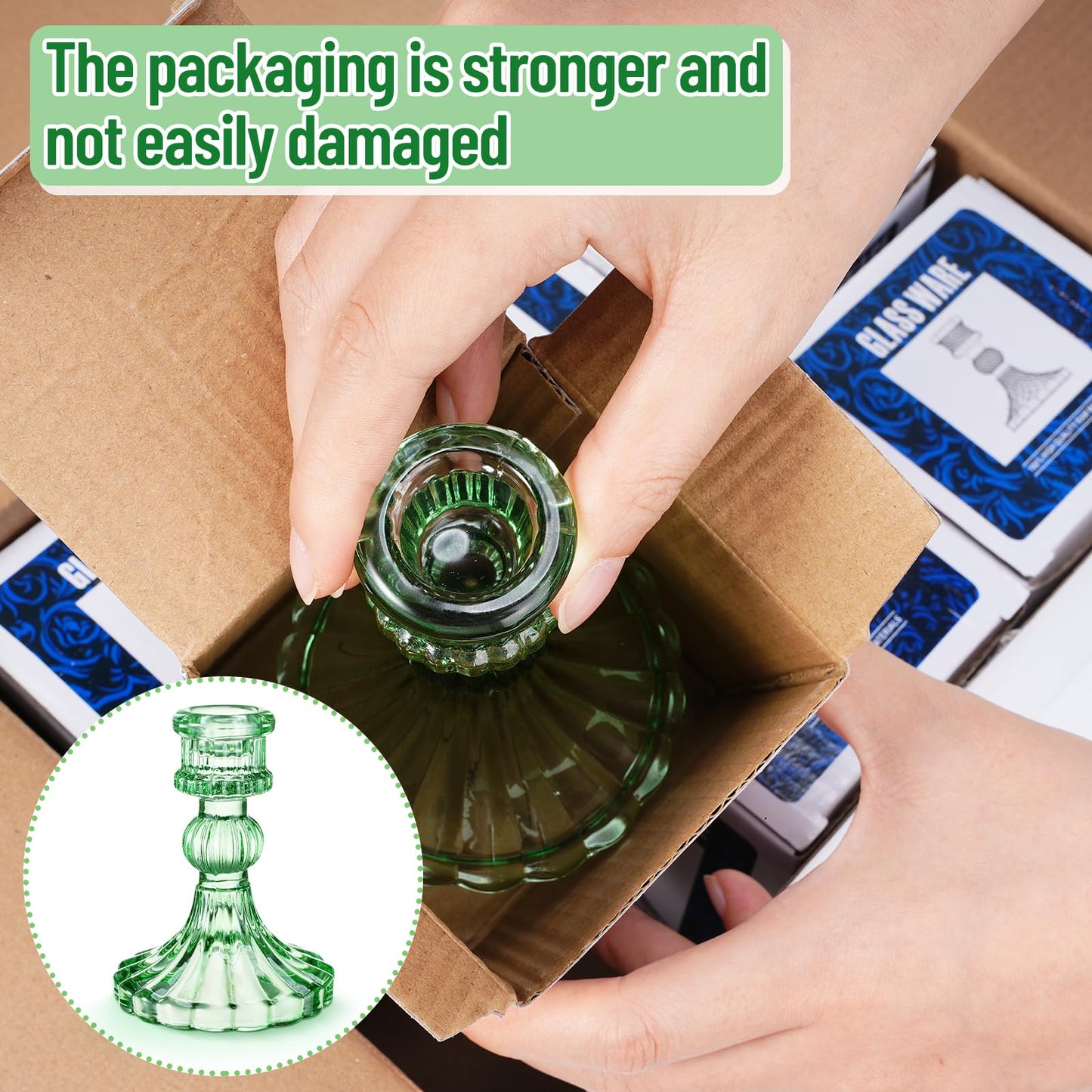 Maxcheck Set of 6 Candlestick Holders Taper Glass Candle Holder Decorative Candle Stand for Wedding Party Table Centerpiece Anniversary Festival Home Decor(Green)
