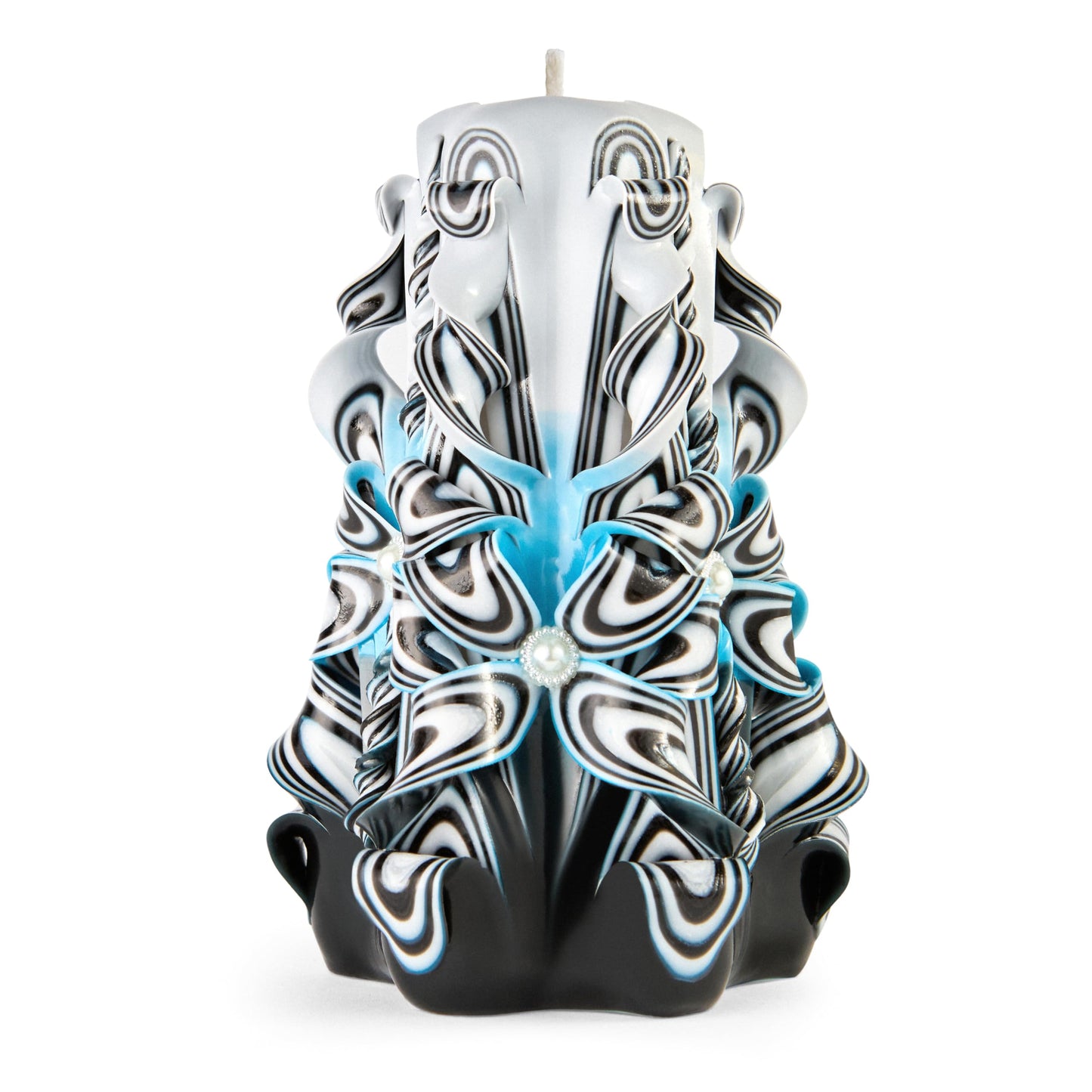 Handmade Carved Candle - Surprise Gift For Her - Decor Birthday Halloween Thanksgiving Christmas - Spiritual Living Room Home Decor Candles - Unique Engagement Wedding Idea - White Blue - Ordagio
