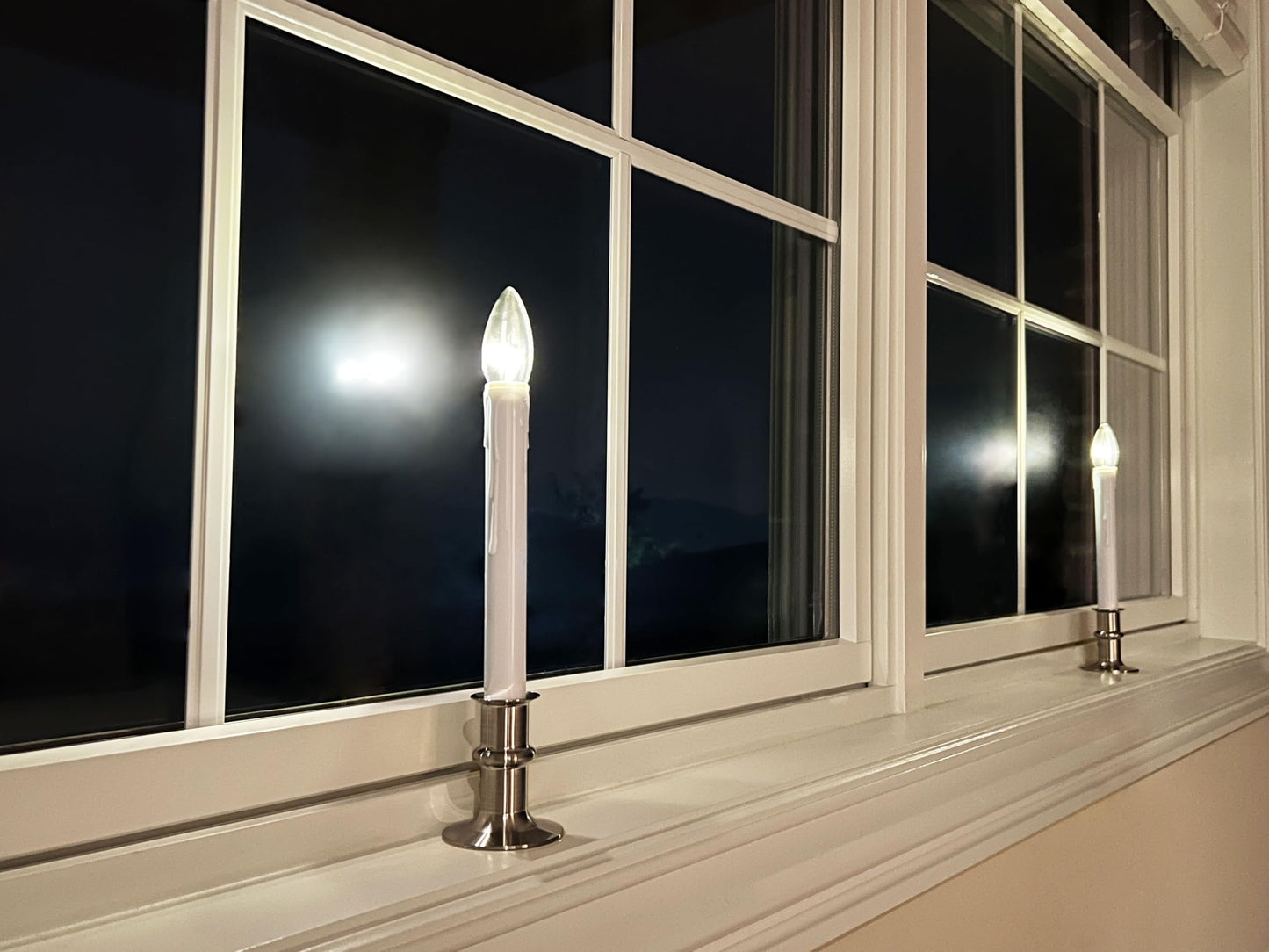 612 Vermont Ultra-Bright LED Window Candles with Timer, Battery Operated, Metal Base, White Candlestick, Adjustable Height (Pack of 4, Brushed Nickel)