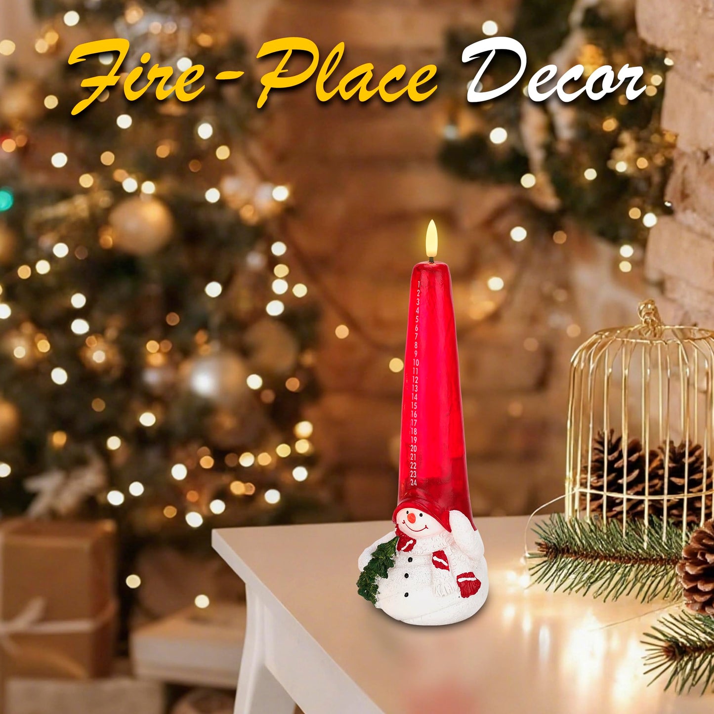 Flameless Christmas Countdown Candles with Remote, 3D Flickering Flame Snowman Battery Operated LED Advent Calendar Candle, 24-Day Automatic Countdown Electronic Candle, Christmas Decoration for Home