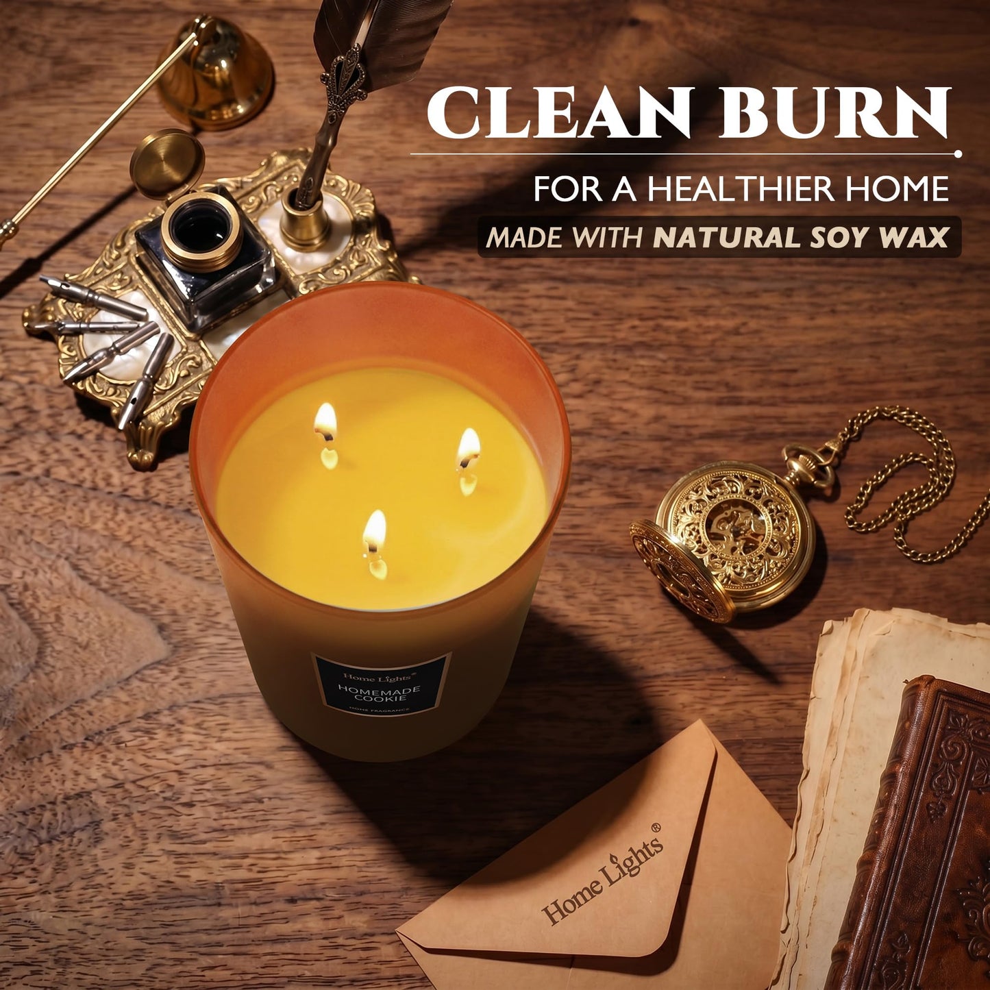 HomeLights Scented Candles, Large Jar Aromatherapy, Natural Soy Wax, 130 Hours Long Burning Gift, Homemade Cookie