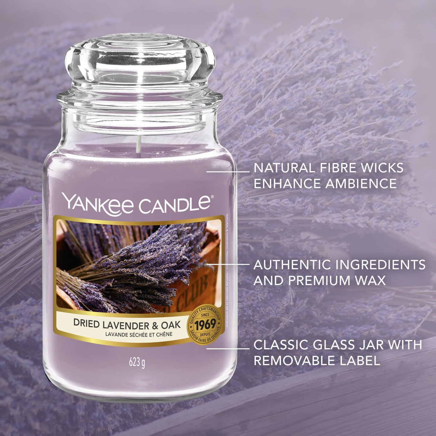 Yankee Candle Scented Candle | Lavendar & Oak Large Jar | Long Burning Candles: up to 150 Hours | Perfect Gifts for Women