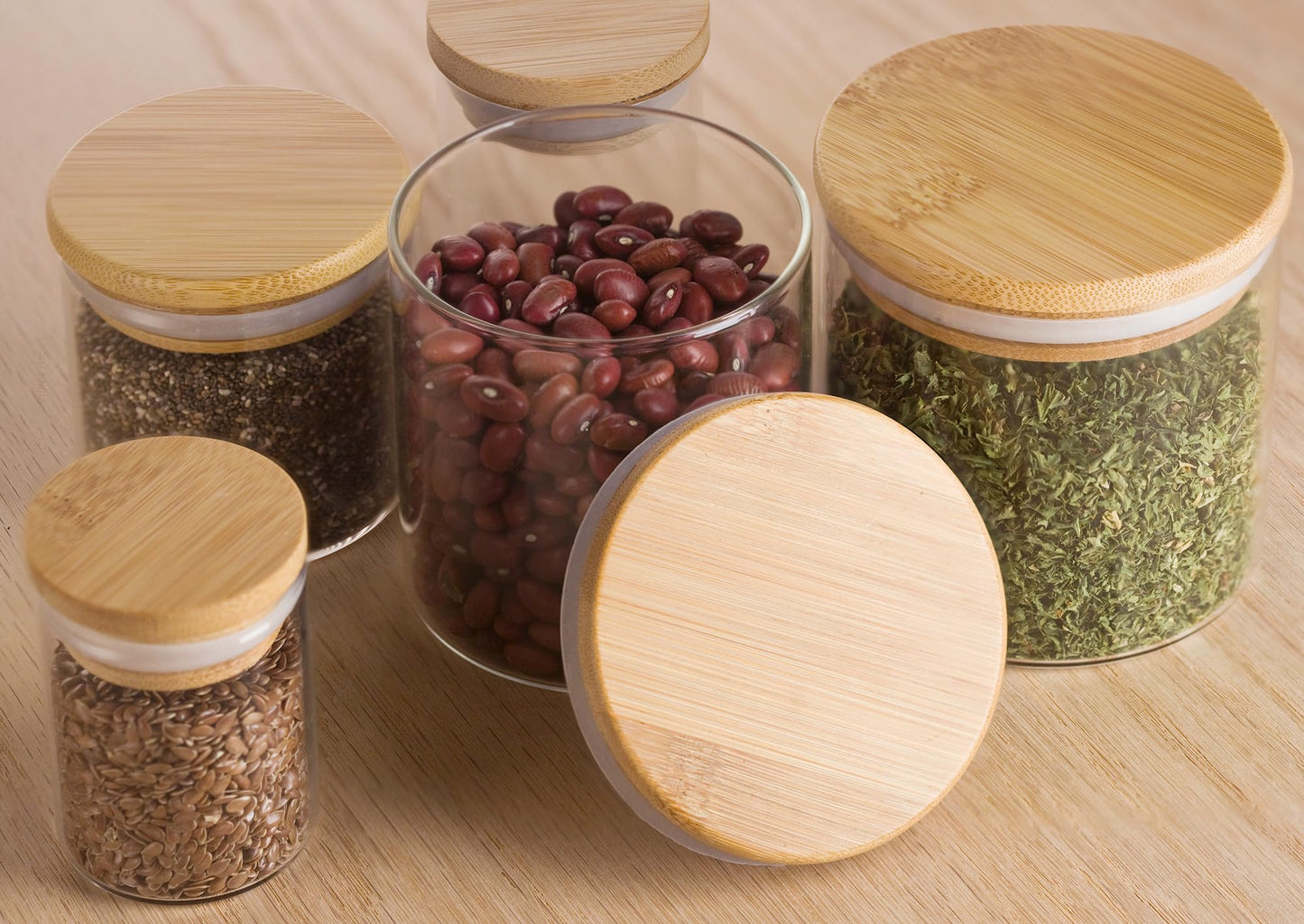 JUVITUS 10 oz Clear Glass Jar with Bamboo Silicone Sealed Lid (Single)
