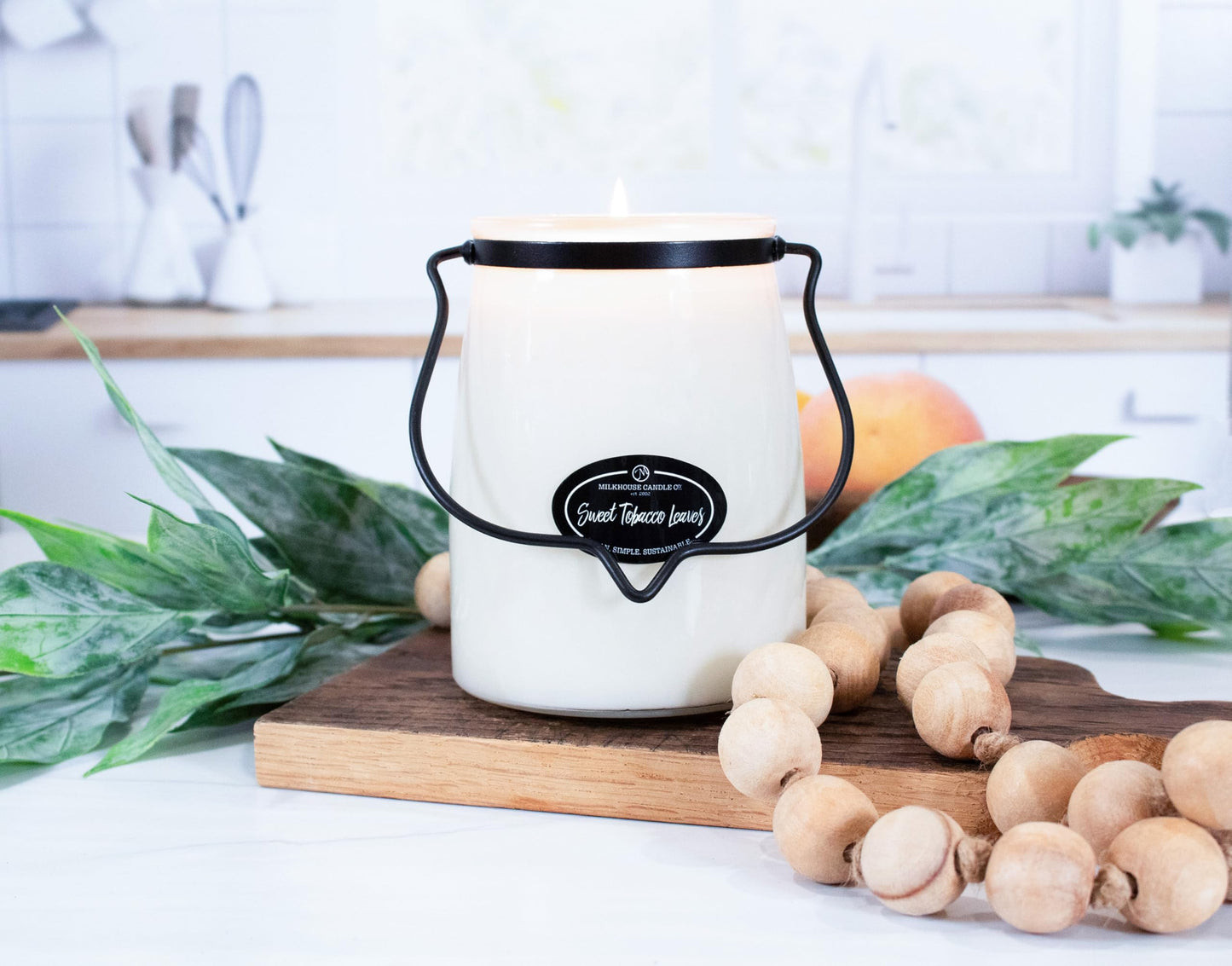 Milkhouse Candle Company Sweet Tobacco Leaves Soy Candle - Honey | Tobacco | Teakwood Scented - 22 oz Butter Jar with Lid, 120+ Hour Burn Time, Made in the USA
