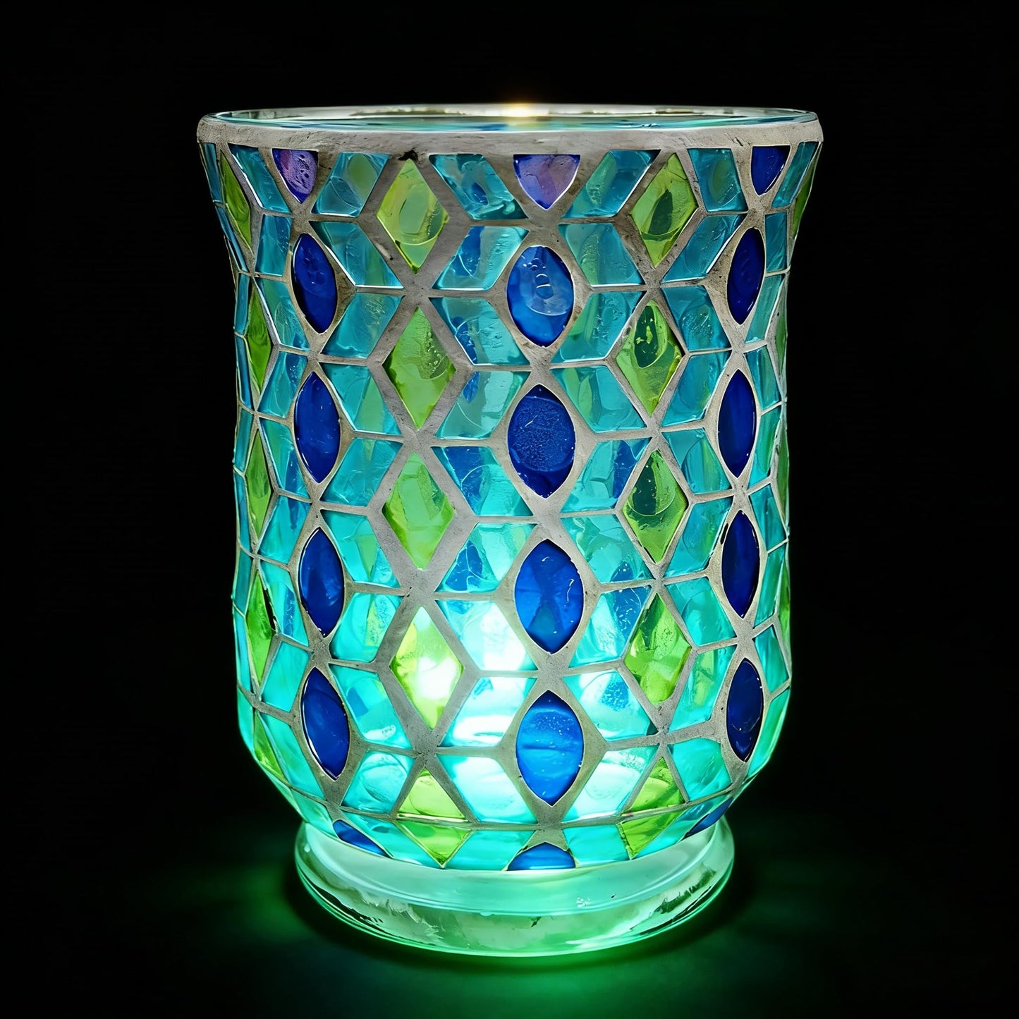 Glass Candlestick Romantic Mosaic Broken Candlelight Aromatherapy Candle Cup for Valentine's Day Christmas Thanksgiving Tables Center of Party Decorations(NO Candles)