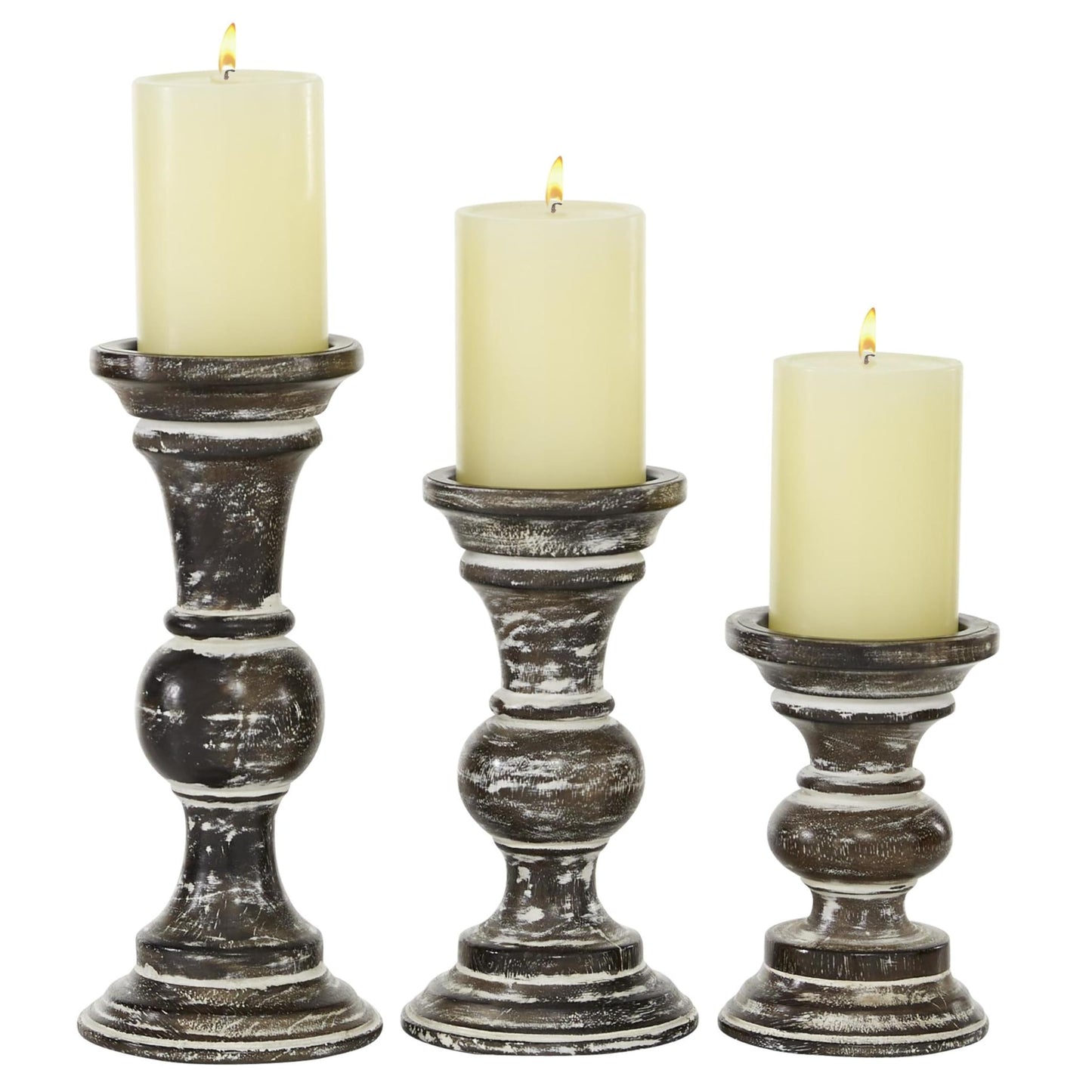 Deco 79 Wood Candle Holder, Set of 3 6', 8', 10'H, Dark Brown