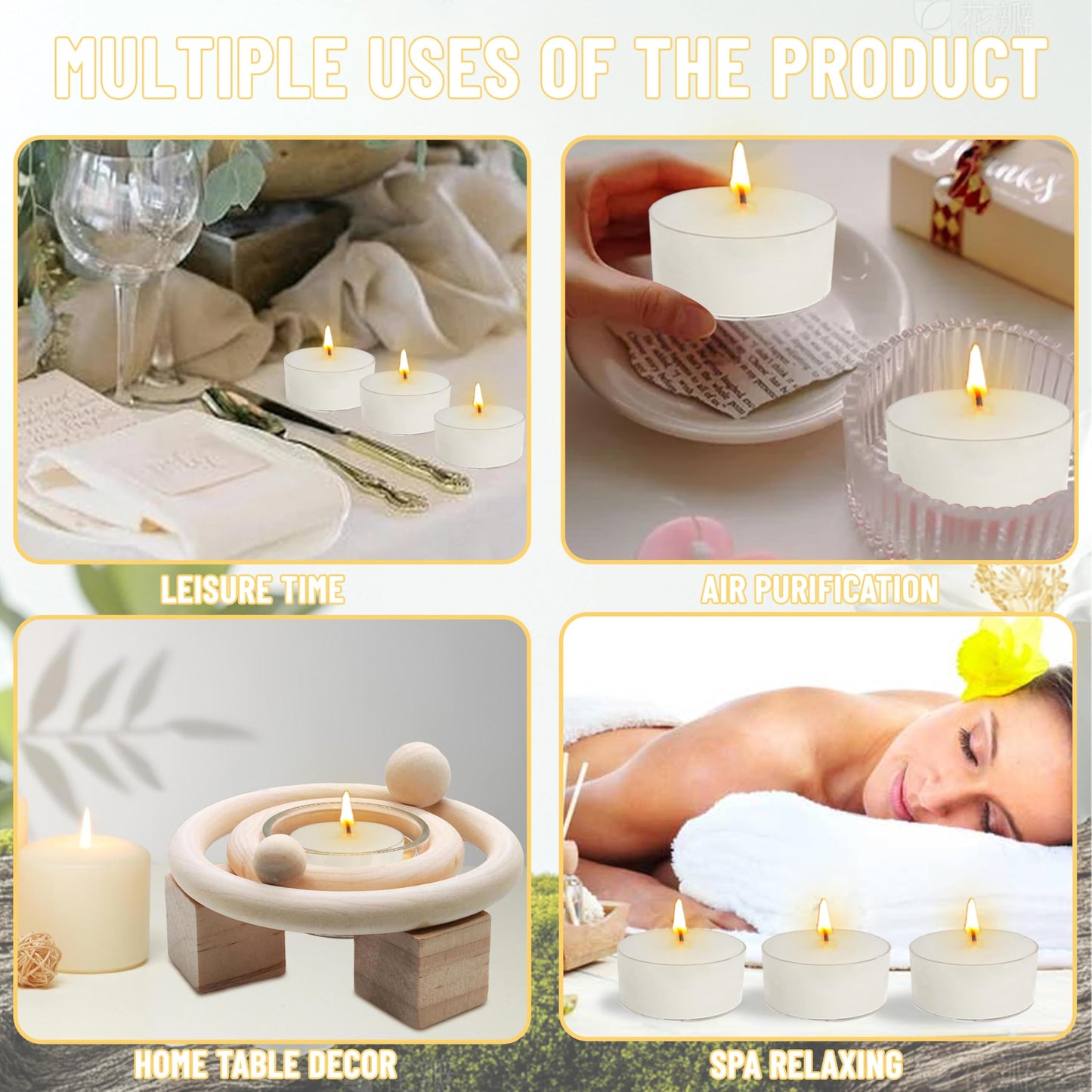Vanilla Scented Tea Light Candles Handmade White Tealight Candles 4 Hour Clean Burning for Weddings Dinner Date Nights Spa Bath Meditation Relaxation