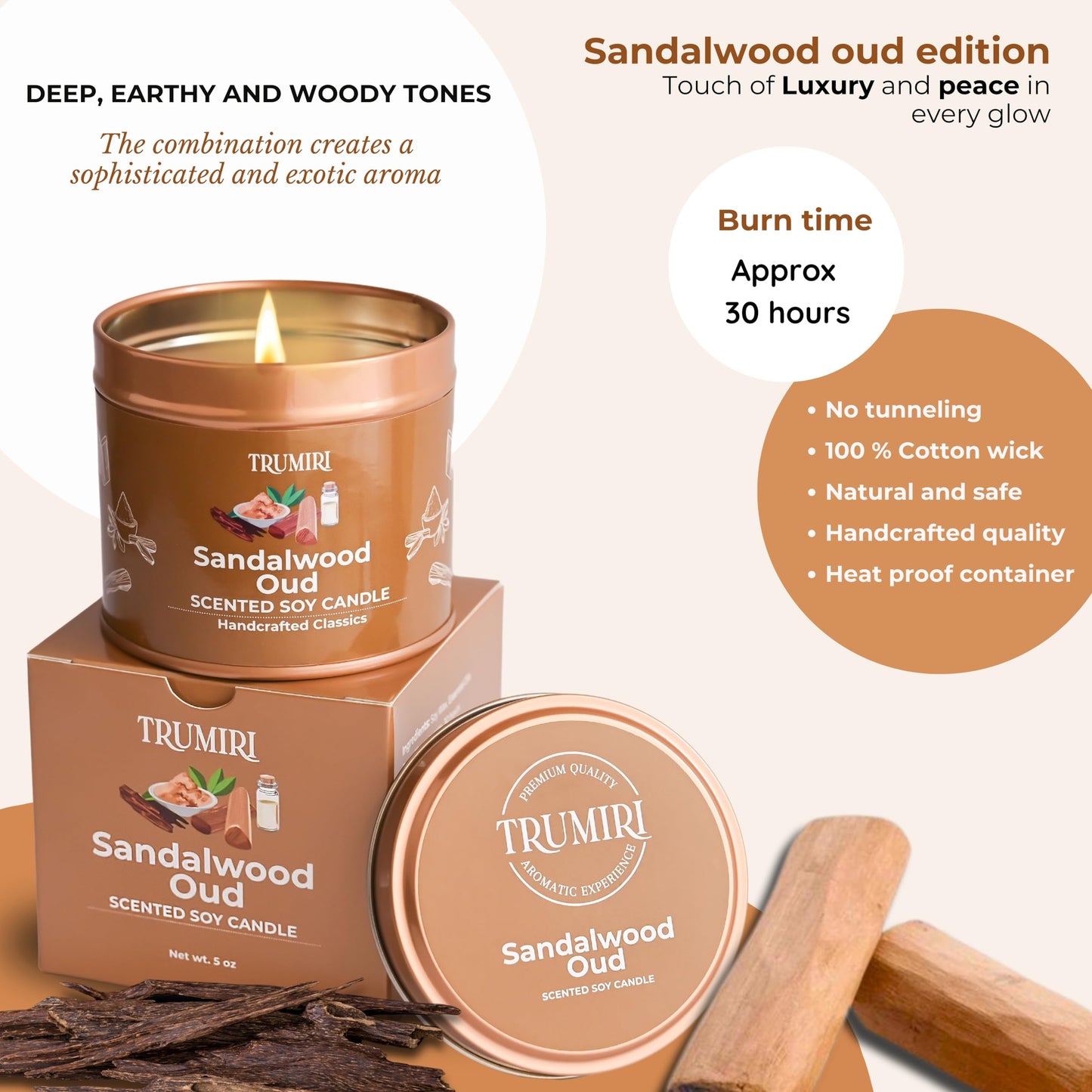 Sandalwood Oud - Scented Candles for Men - 5oz Natural Soy Clean Organic Non Toxic - Masculine Scent Gifts - Candel for Home Bedroom Bathroom Apartment Room Décor Aesthetic New House Essentials