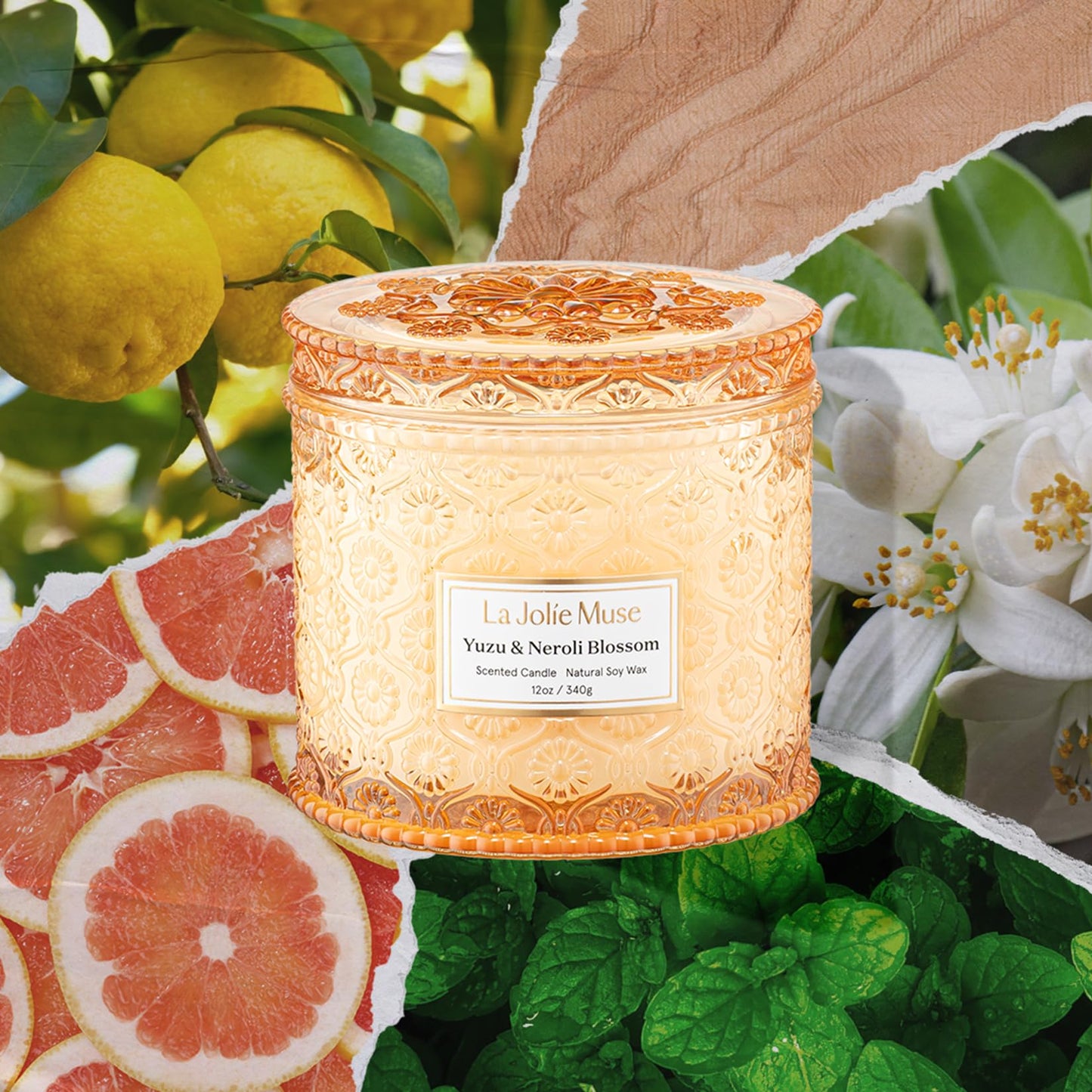 LA JOLIE MUSE Yuzu & Neroli Scented Candles for Home | 2-Wick Non Toxic Natural Soy | Luxury Large Jar Candle Gifts for Women | Citrus Orange |12 oz