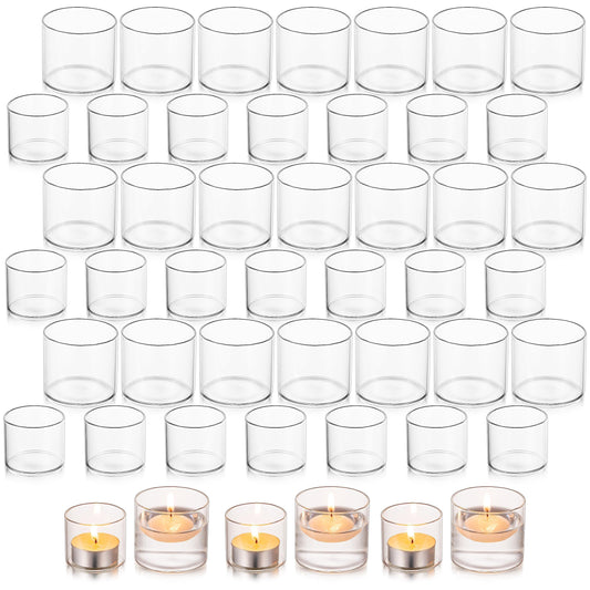 Glasseam Clear Votive Candle Holders Bulk - Set of 48 Small Tealight Holders for Floating Candles, Wedding Centerpieces and Table Decoration