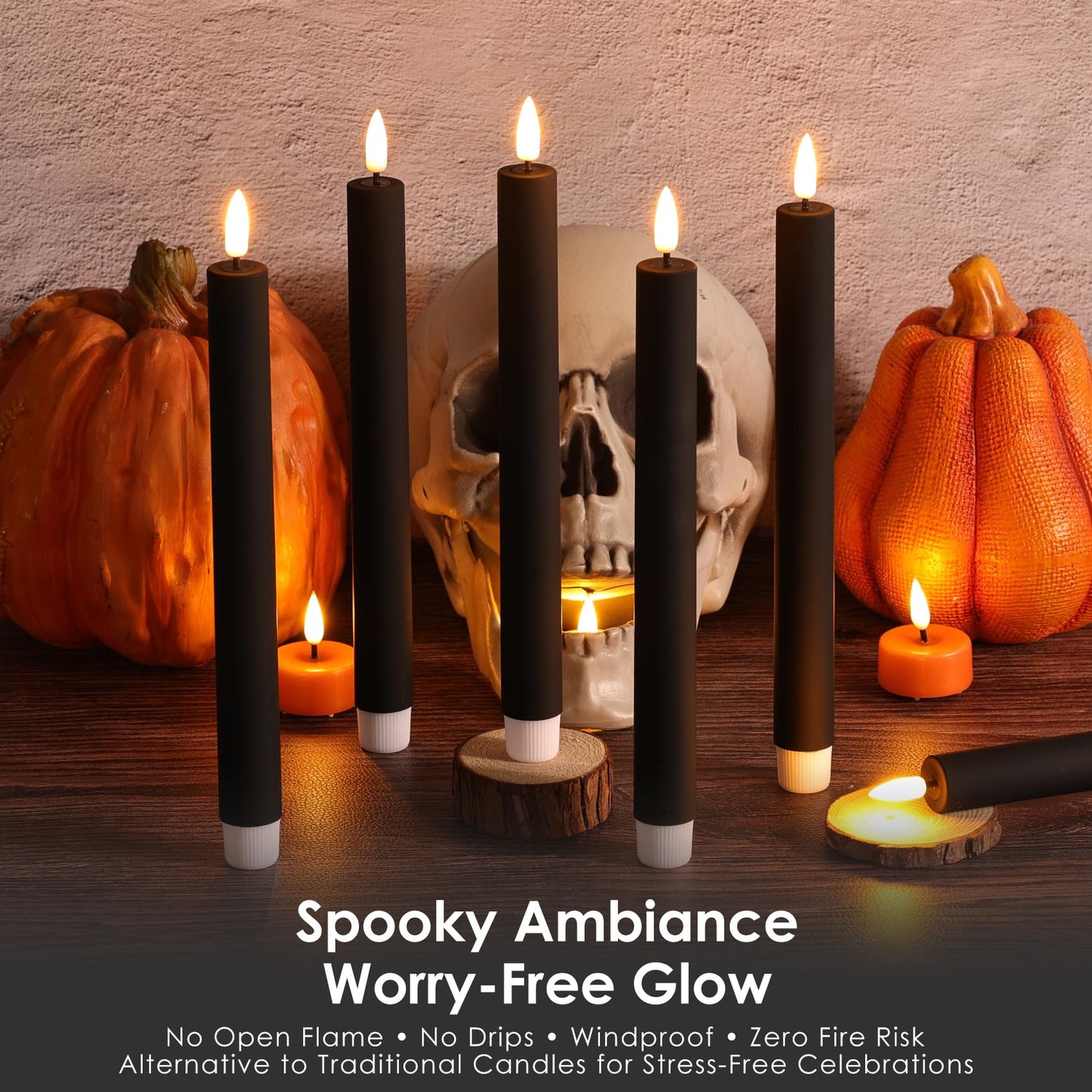 Girimax Black Flameless Taper Candles with Remote, Flickering Realistic LED Candlesticks Battery Operated Set of 6