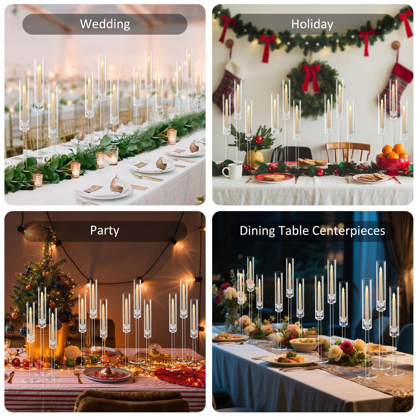 Vincidern 6pcs Clear Taper Candle Holder Set, Centerpieces for Tables, Acrylic Candlestick Holder for Dining Table, Wedding, Party, Holiday, Home Decor
