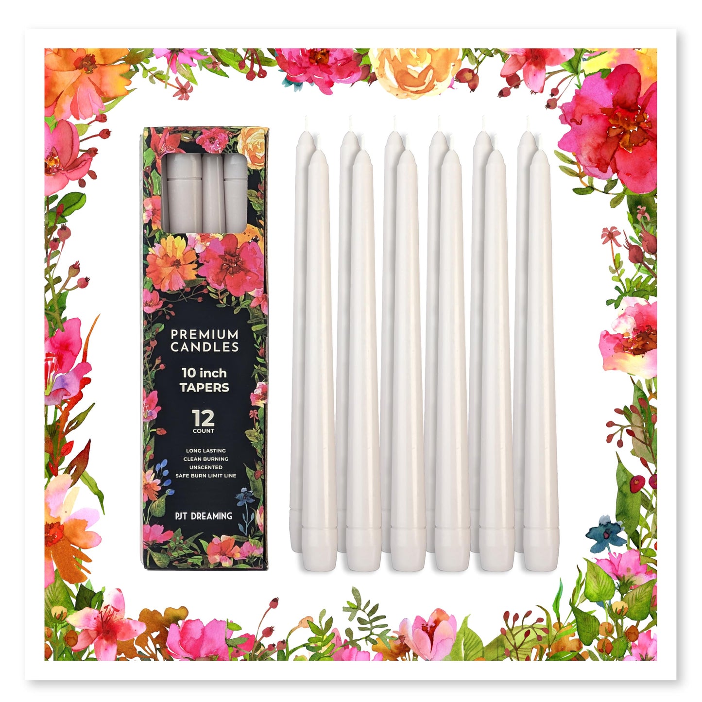 Mist Gray Taper Candles 10 Inch Dripless - Box of 12 Unscented Candlesticks, Smokeless Paraffin Free Candle Tapers with Cotton Wick, Indoor & Outdoor Use. Wedding Candles Taper Candles.