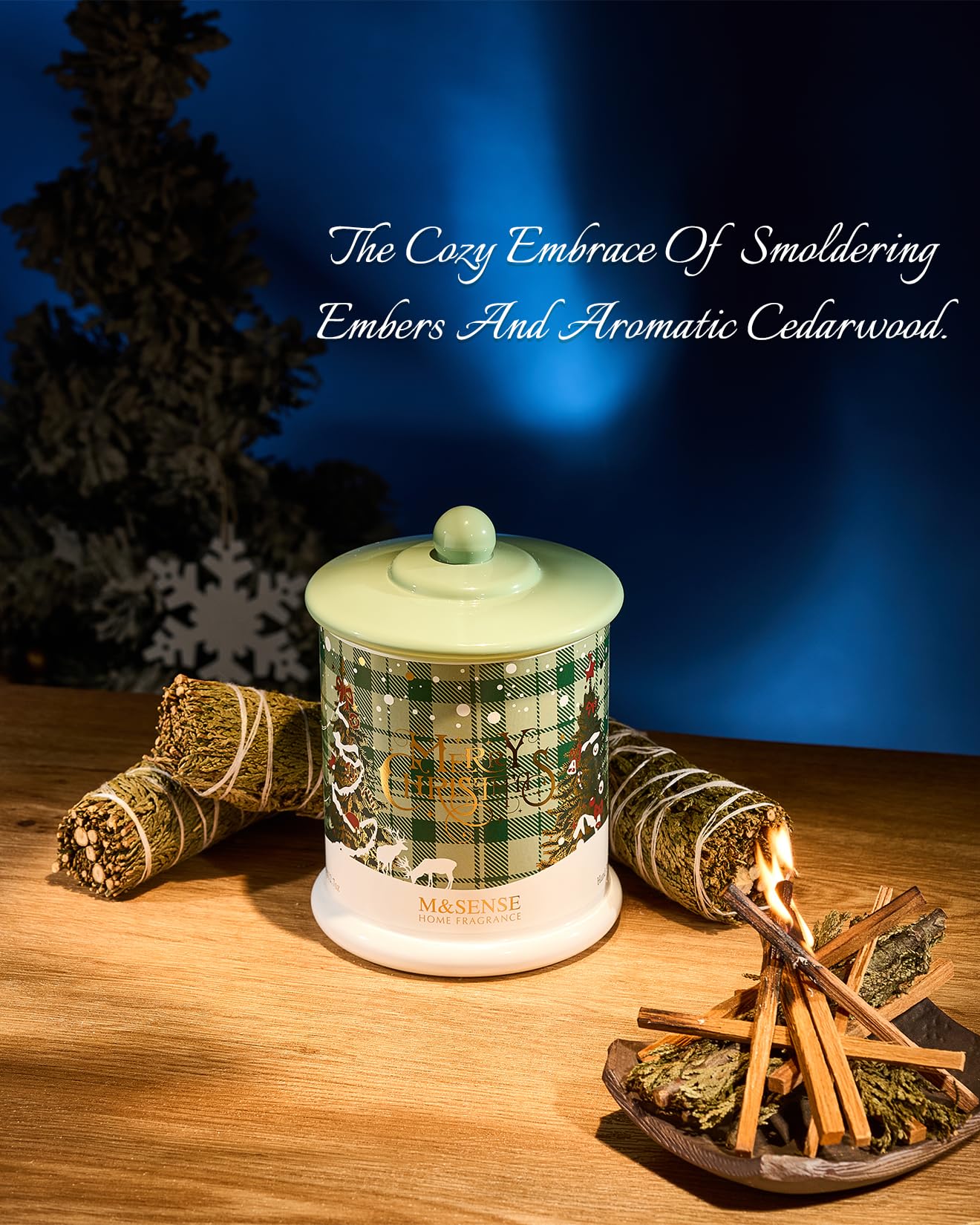 M&SENSE Fireside Cedarwood Scented,Soy Wax Candle,2 Wick 12.7oz Jar Candle,75 Hour Long Lasting Slow Burning, Soy Organic Wax Non Toxic,Aromatherapy Candle Gift for Christmas