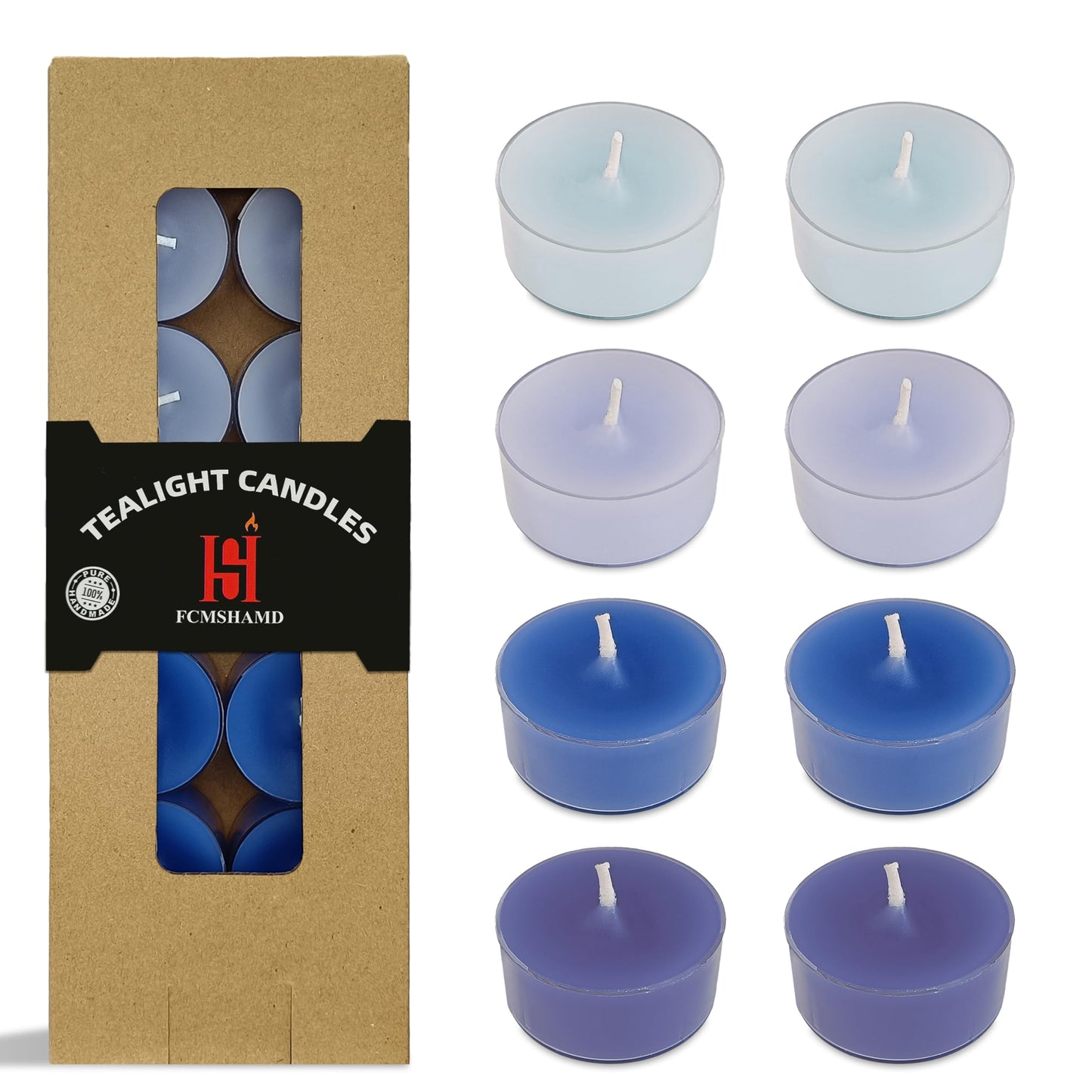 Blue Ombre Tea Lights Candle Set of 24, Sea Salt Scented Tealight Candles, Handmade Tea Candles, Long Burning Tealights for Romantic Wedding Home Decor Gift