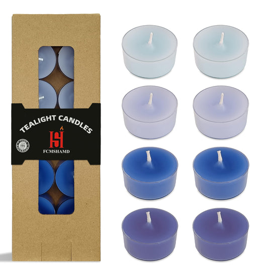 Blue Ombre Tea Lights Candle Set of 24, Sea Salt Scented Tealight Candles, Handmade Tea Candles, Long Burning Tealights for Romantic Wedding Home Decor Gift