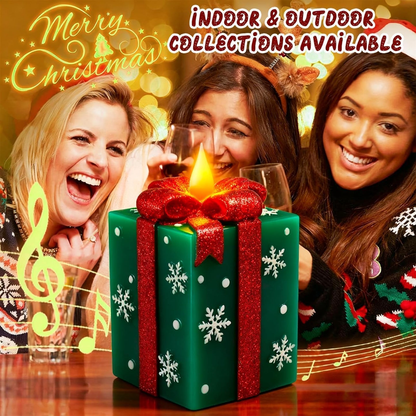 LCZLUMIPRO Elegant Gift Box Flameless Candle with Remote Timer - Green Hand-Painted Real Wax LED Candle, Battery Operated for Christmas, Home, Party Decor
