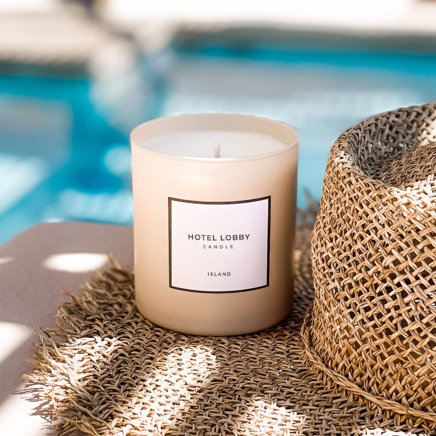 Hotel Lobby Island Candle – Luxury Hand-Poured 9.75oz 100% Soy Wax with Coconut, Vanilla, Rum, Jasmine, and Sandalwood – Paraffin-Free, Infused with Essential Oils, 65-Hour Clean Non-Toxic Burn