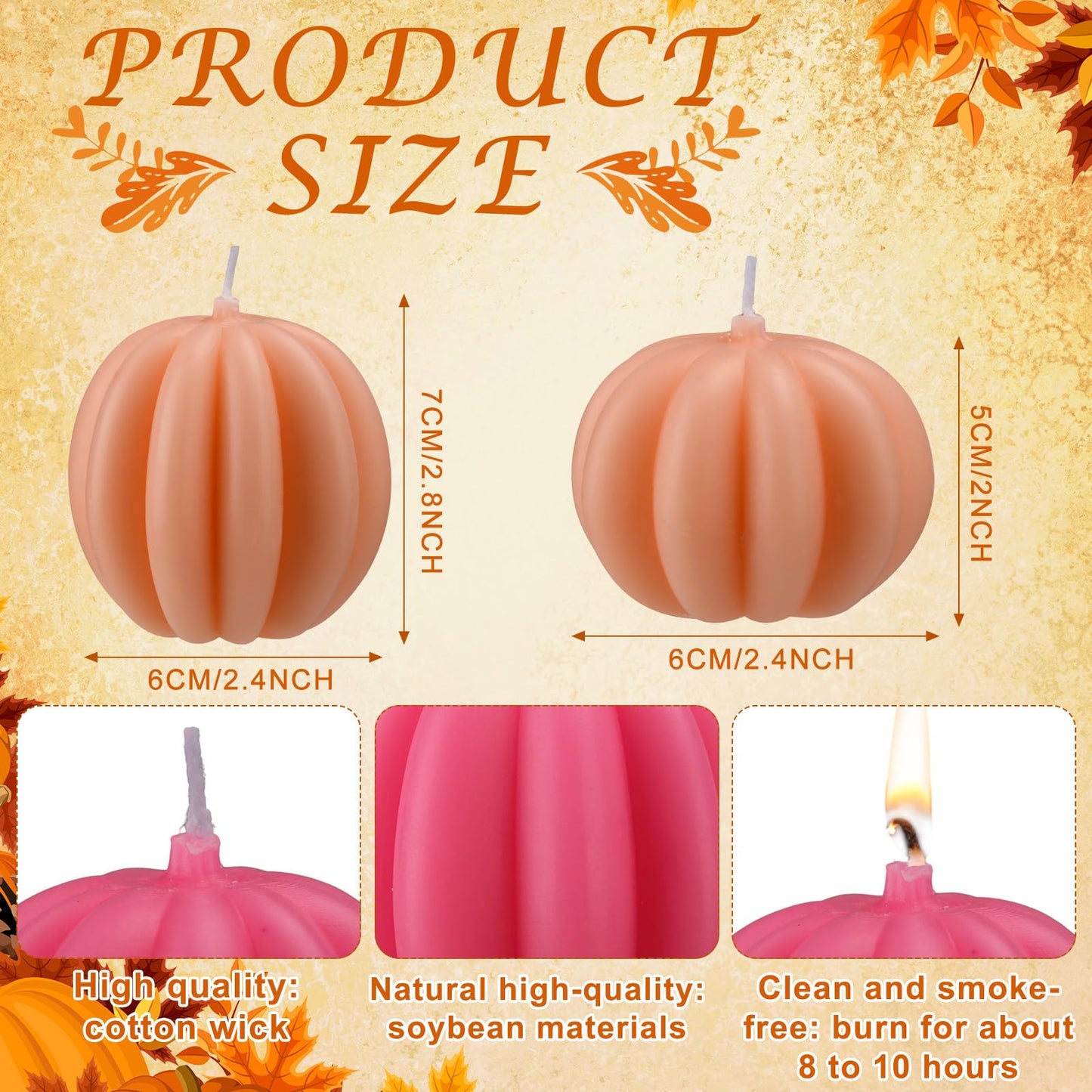 MTLEE 6 Pieces Thanksgiving Pumpkin Shaped Soy Candles Fall Scented Tealight Candles Home Decor Handmade Thanksgiving Gifts for Bedroom Bathroom Party (Pink,Pumpkin)