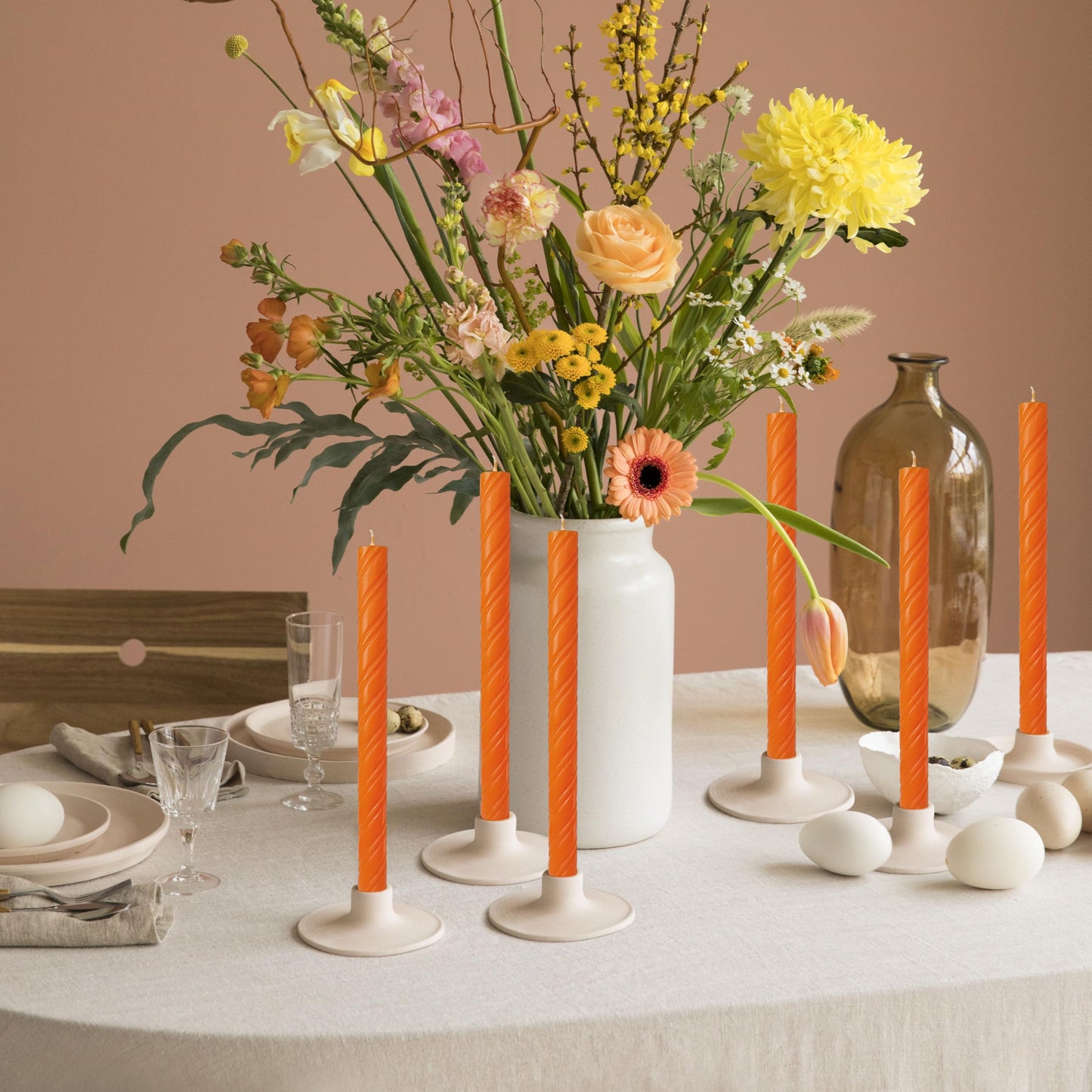 Unscented Taper Candles Dripless Orange Spiral Candles Smokeless Long Dinner Candles 10 Inch Housewarming Candlesticks for Home Decoration