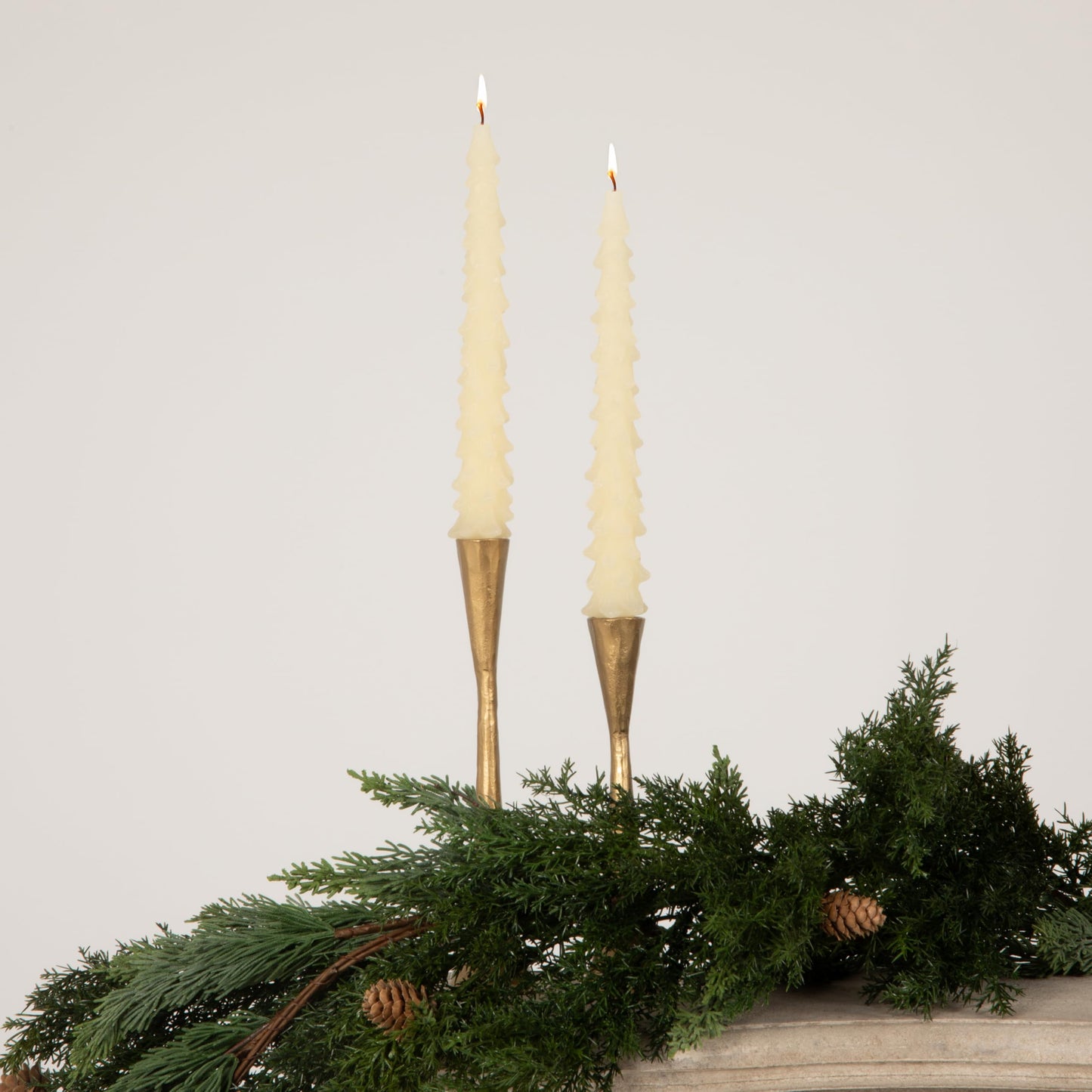 Creative Co-Op Unscented Tree Shaped Taper Candles, Eggnog Beige, Boxed Set Of 2