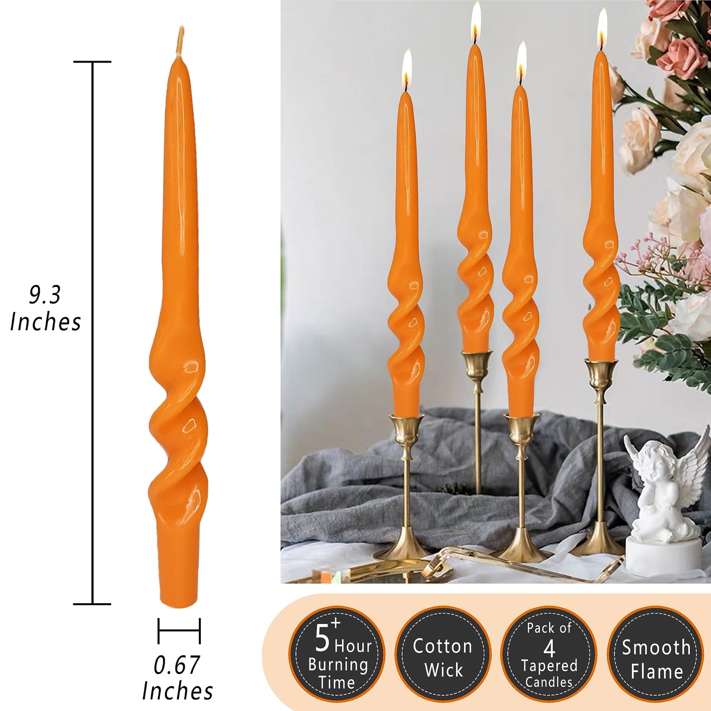 Orange Candlesticks Spiral Taper Candles Twisted Candles Unscented Candle Stick Smokeless Candle for Halloween Christmas Home Decor Relaxation All Occasions