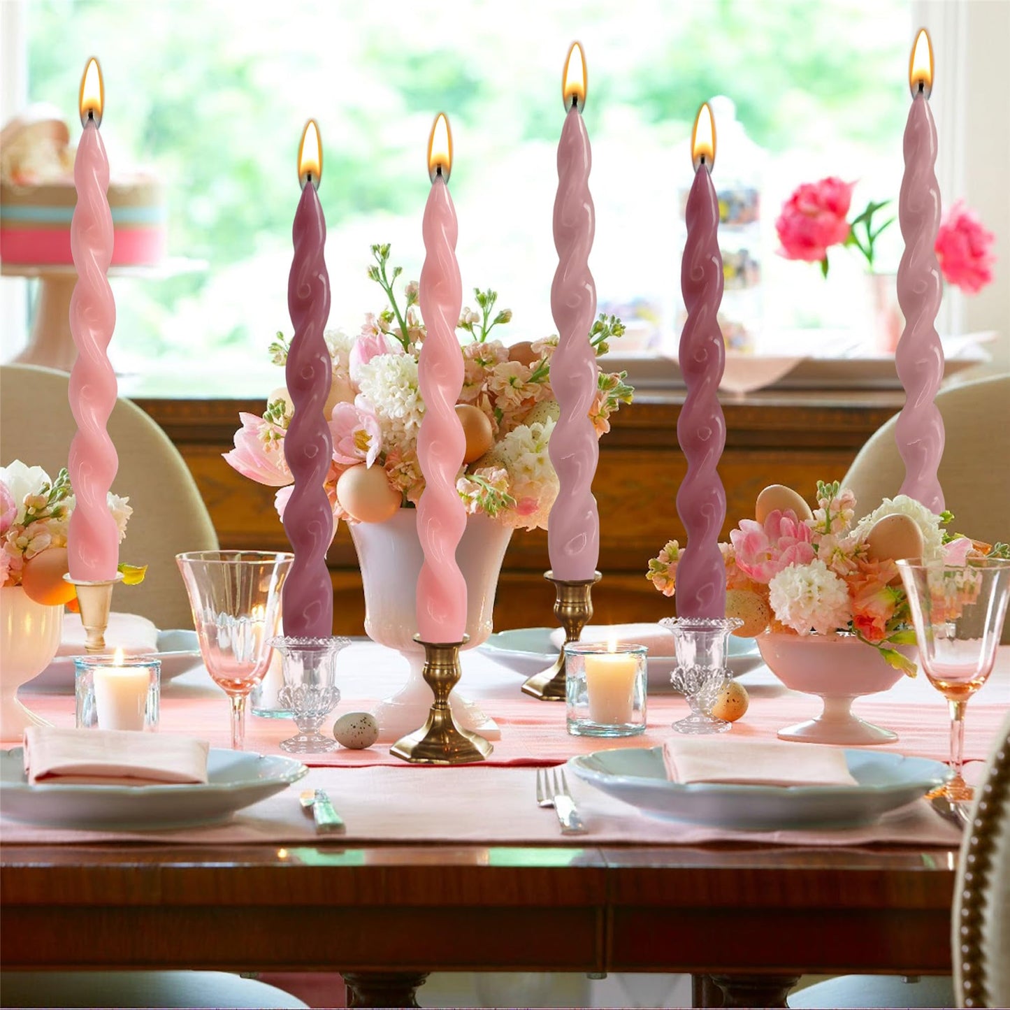 Spiral Taper Candle Twist Candlesticks,Gedengni 10inches Long Tapered Candle Pink Candle Sticks Colorful Twisted Candles for Wedding Home Dinner Party Gift,Pack of 6 (22D6P-PIKMIX)
