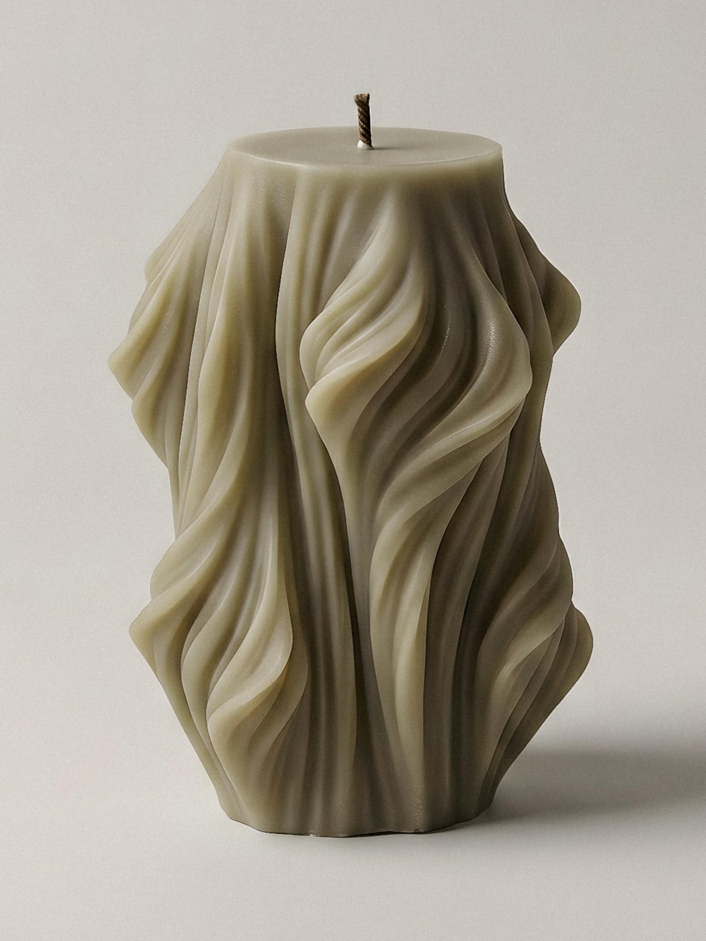 LAWA Cascading Wave Candle - Beautiful Handmade Pillar Soy Wax Elegant Bubble Aesthetic Candle Housewarming Gift Home Room Shelf Decor Idea (Olive Beige, Small)