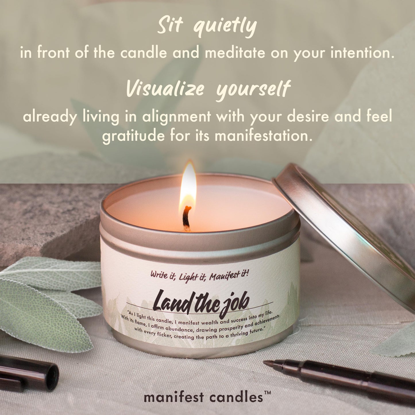 Manifest Sage & Bergamot Money Candle, 45 Hour Burn, Manifestation Bracelet, Protection Candle for Negative Energy, Abundance Candles, Intention Spiritual Candles for Positive Energy