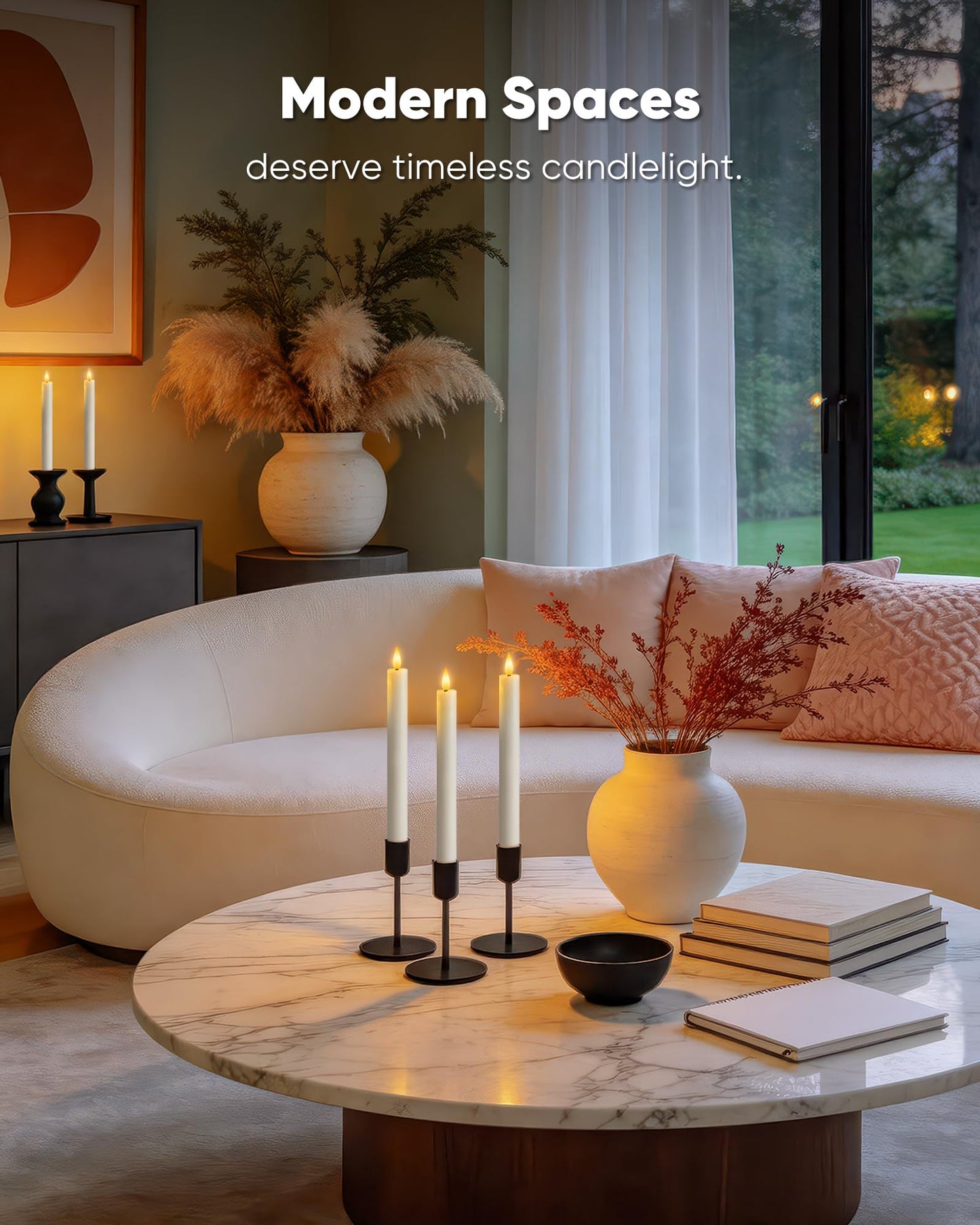 Homemory 3 Pcs Waxy Flameless Taper Candles with Remote, Flickering Battery Operated Taper Candles, Led Flameless Candlesticks Classic Tall Candle for Home, Wedding, Party, White, 9.6 inches