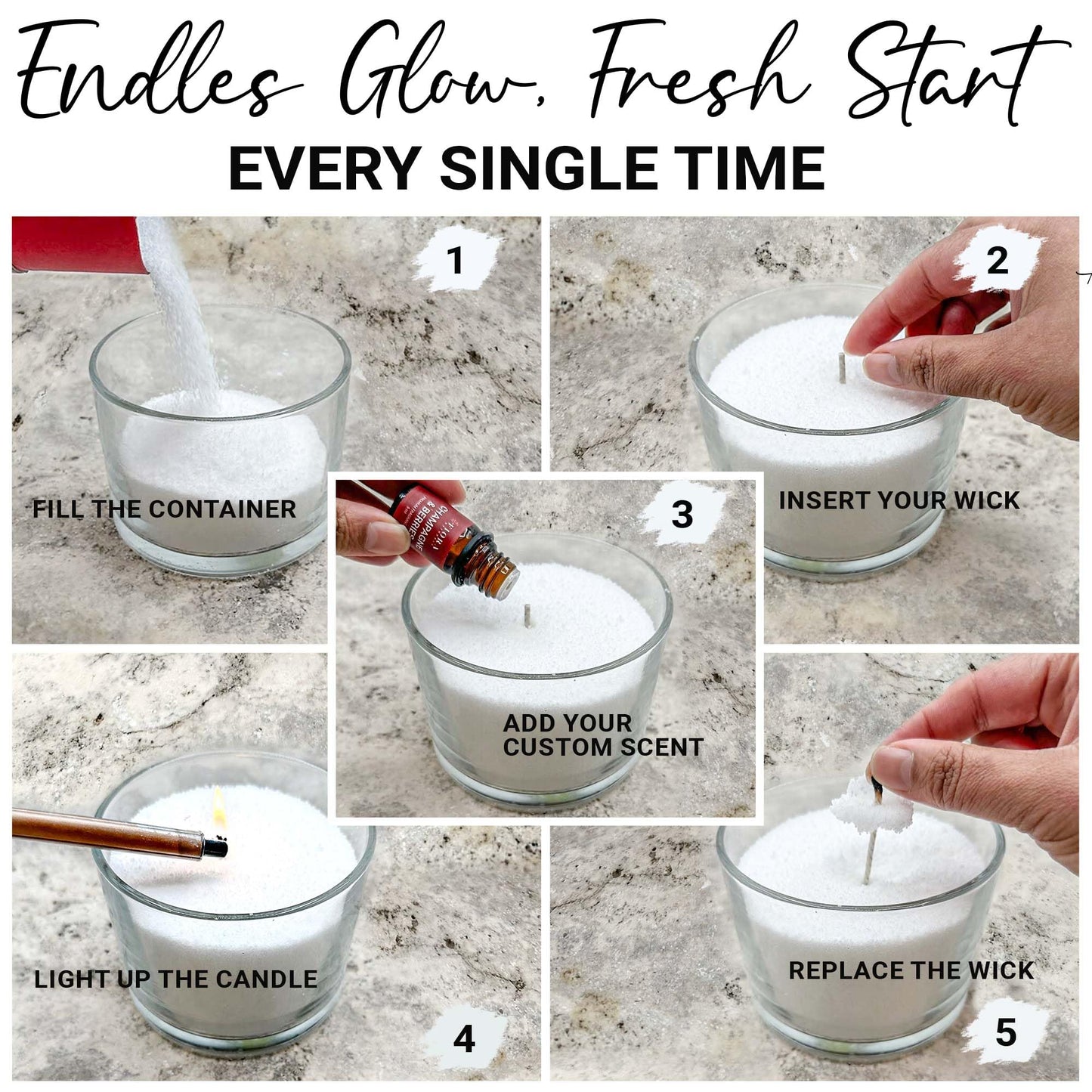 Fiora Naturals Pearled Candle Sand with Wicks – 1 Lb Sand Wax Beads & 20 Cotton Wicks – DIY Refillable Candle Making Kit, Long-Lasting, Smoke-Free, Clean Burning Snow Candles
