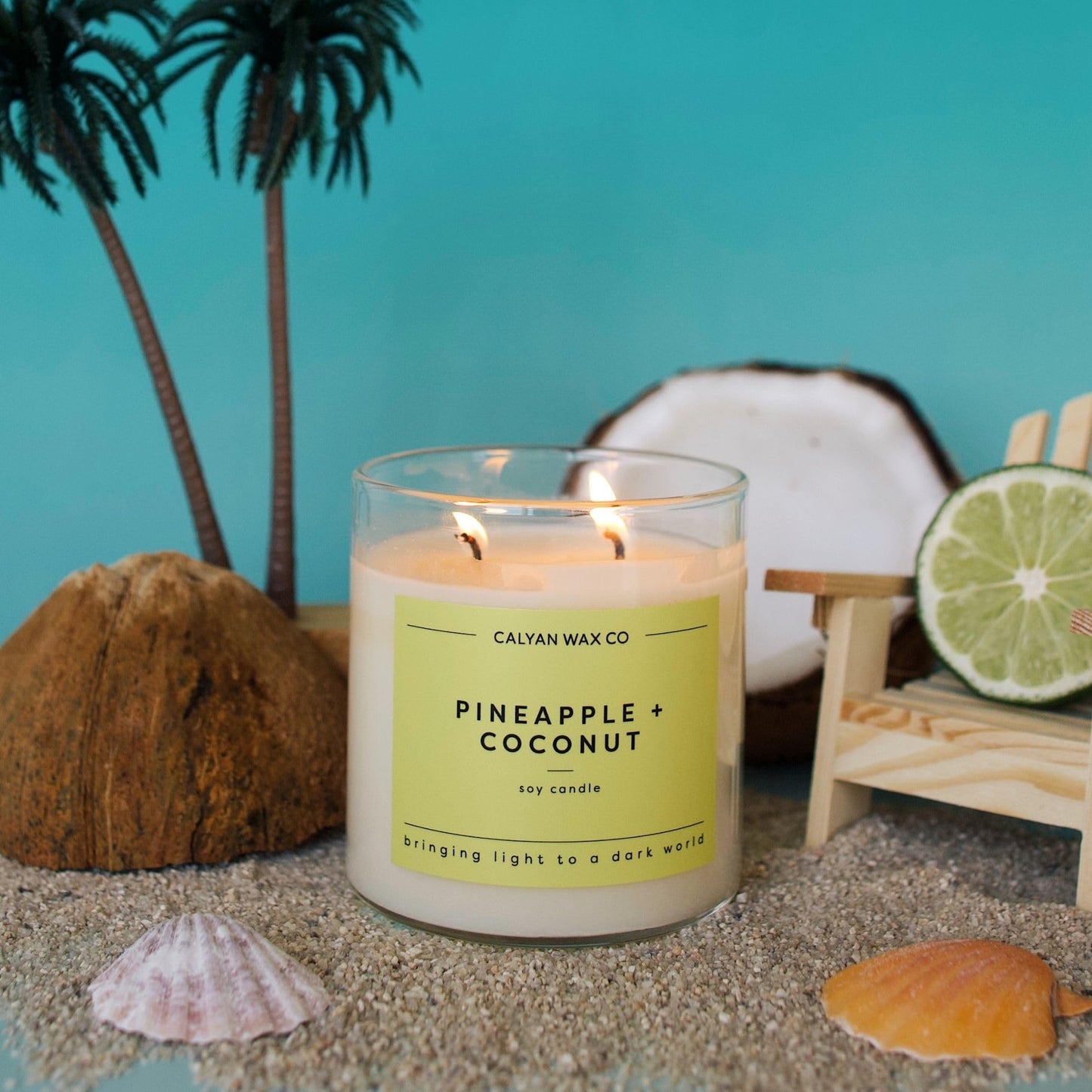 Calyan Wax Co. Pineapple & Coconut 2 Wick Scented Candle - 37 Hour Burn - Luxury Clean Soy Wax Candles - Long Lasting Large Glass Jar Candle for Home - 8.8oz