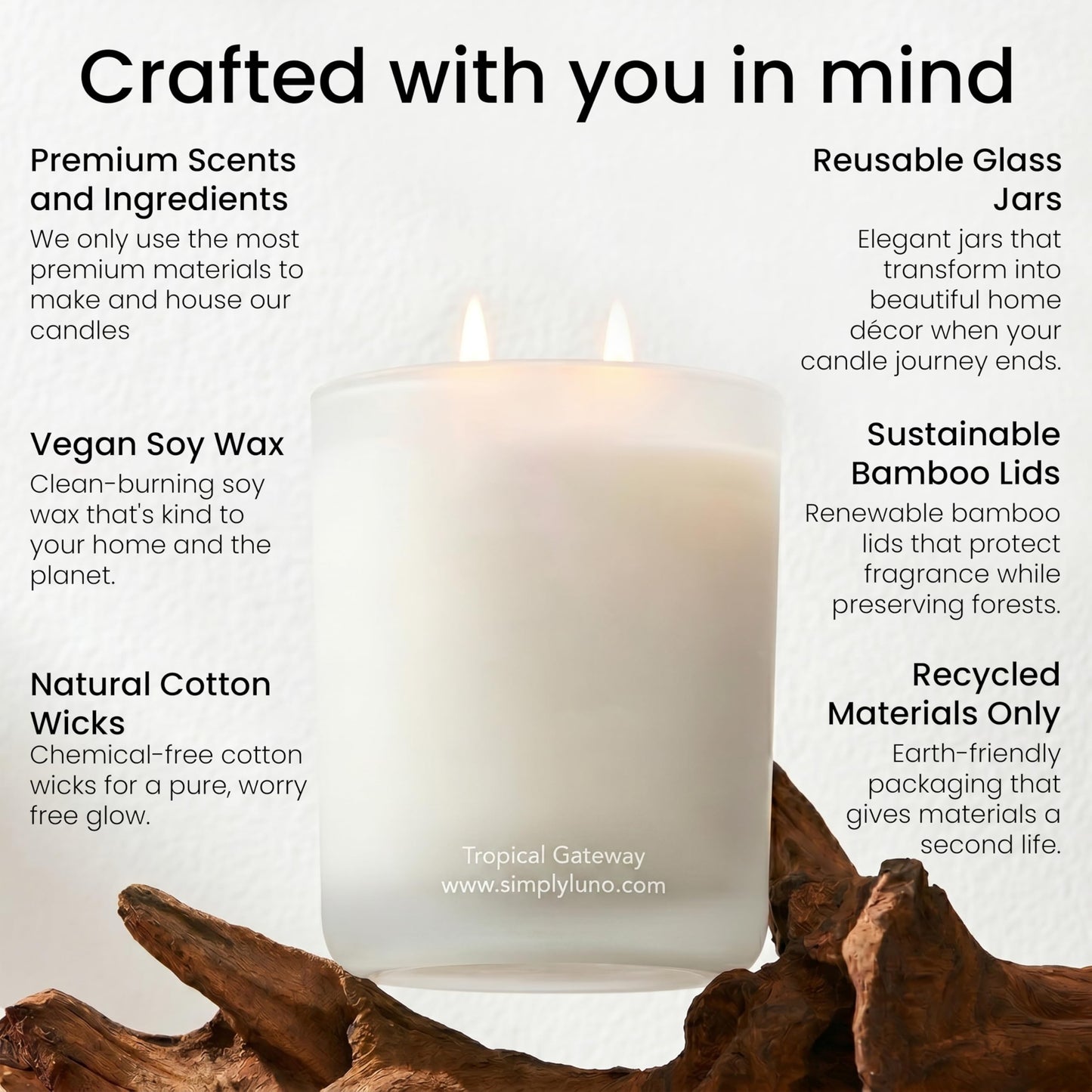 Tropical Getaway Coconut & Grapefruit Scented Candle | 14oz Soy Wax | 50+ Hour Long Lasting Burn | Reusable Glass Candle Jar with Bamboo Lid & Eco Friendly Gift Box |Luxury Scented Candle for Home
