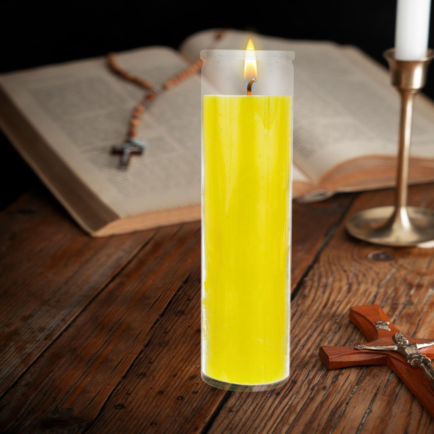 Mega Candles 6 pcs Unscented Yellow 7 Day Glass Container Devotional Prayer Candles, Premium Wax Candle 2 Inch x 8 Inch, Sanctuary, Vigils, Prayers, Blessings, Religious, Memorials, Remembrance