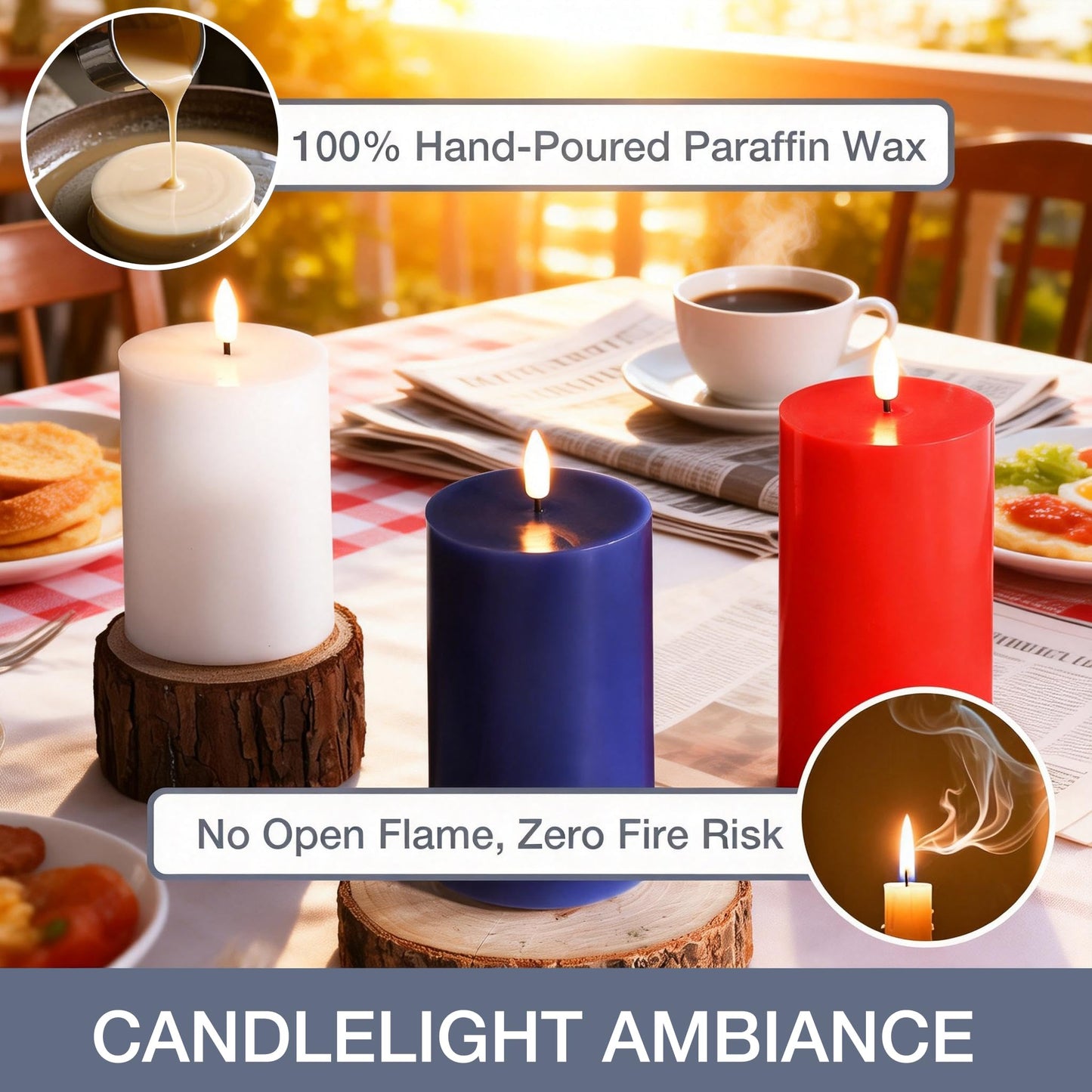 Eywamage Red White Blue Patriotic Flameless Pillar Candles with Remote, Real Wax 4th of July LED Candles Set of 3