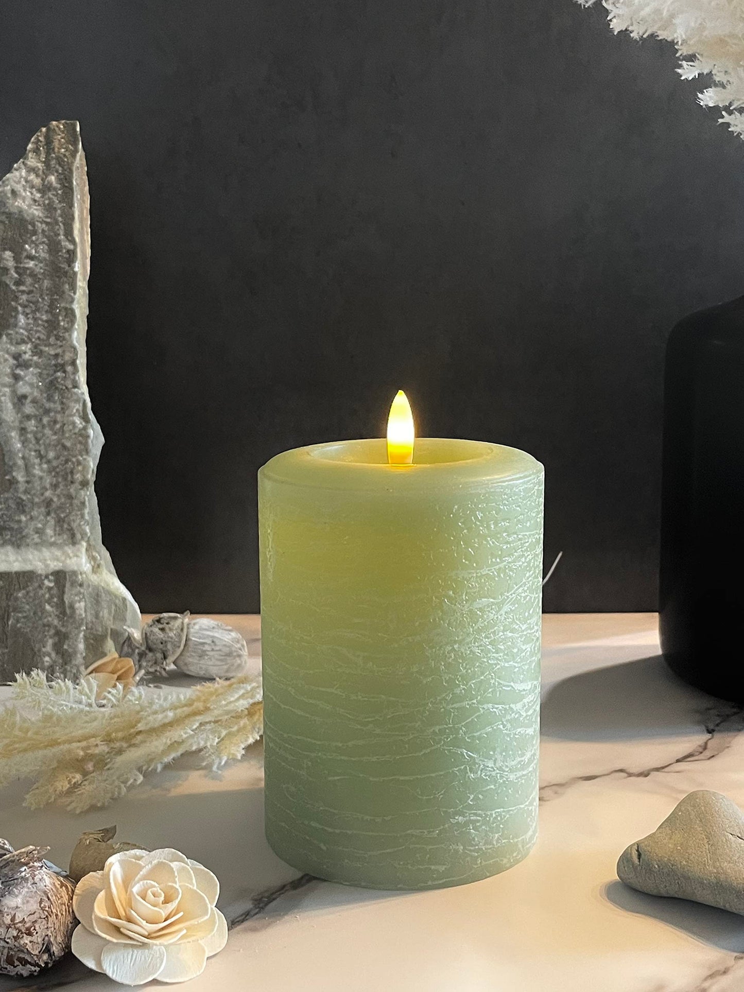 LumiPur Signature Natural Glow Flickering Flameless LED Wax Pillar Candle (3.5" x 5", Sage Green)