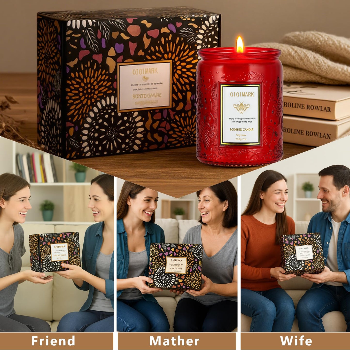 Scented Candles Gift Set for Women, 6 Pack Soy Wax Aromatherapy Candles, Long Lasting Candles for Home, Compatible with Candle Warmer Lamps, Birthday Romantic Gifts, Red Candles