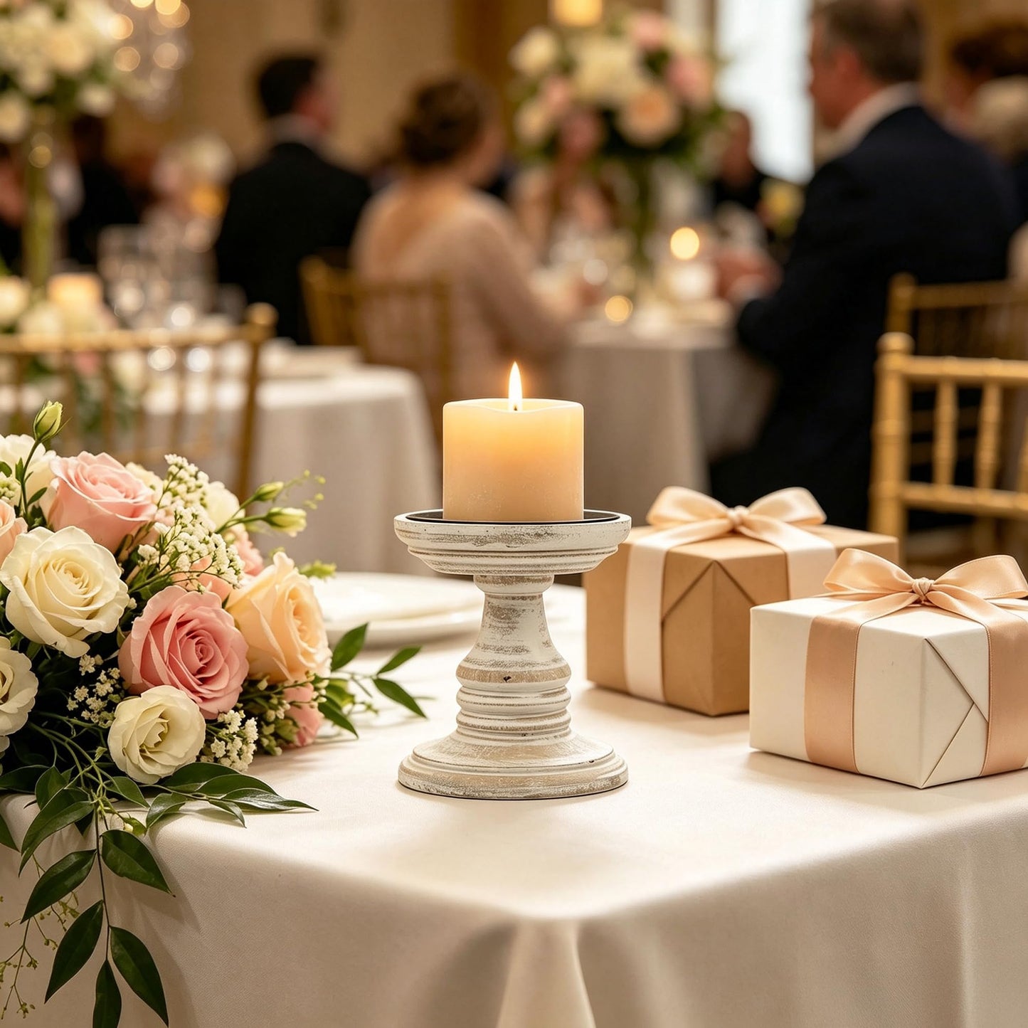 Hosley's Set of 2 White Wood Pillar Holders - 5" High. Ideal Gift for Weddings, Special Occasion, Spa, Aromatherapy Settings, Candle Gardens W1