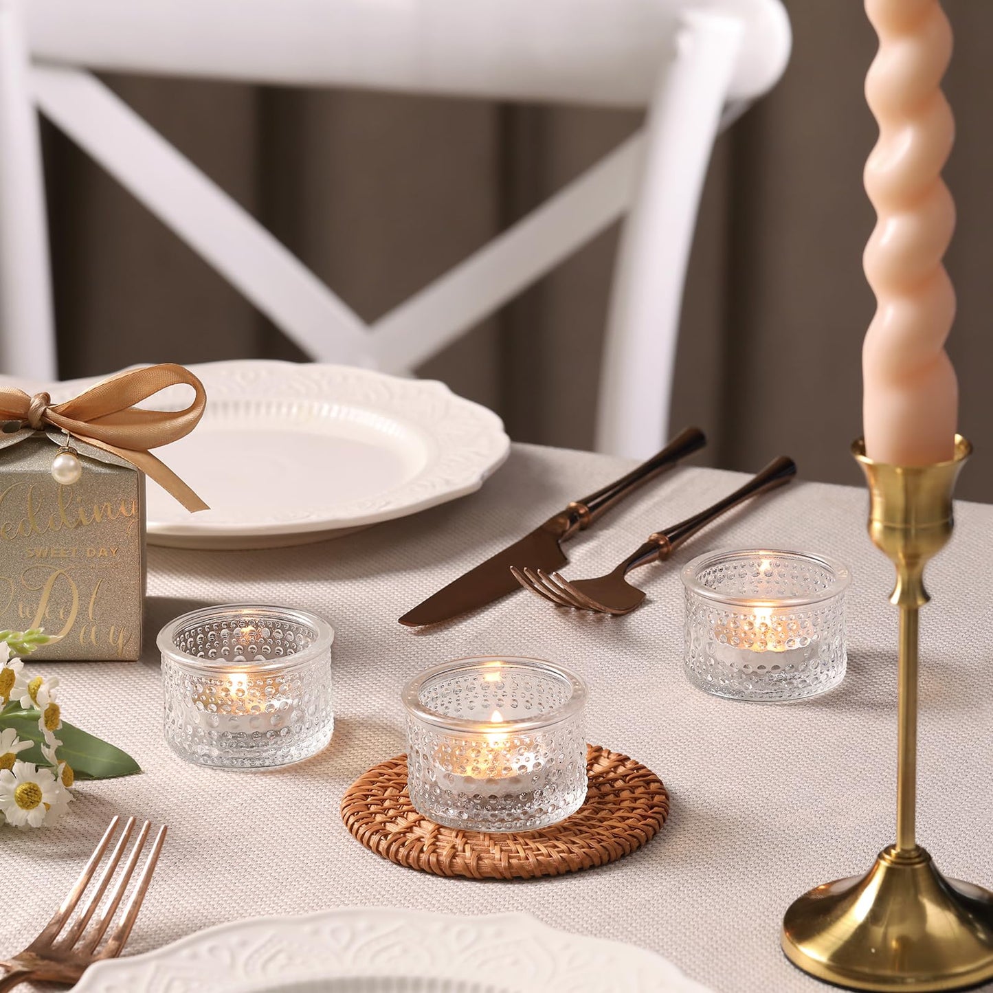 NITIME 30Pcs Clear Votive Candle Holders, Tealight Candle Holder Glass for Wedding Decorations, Polka Dot Glass Candle Holder forTable Centerpiece, Home and Party Decor