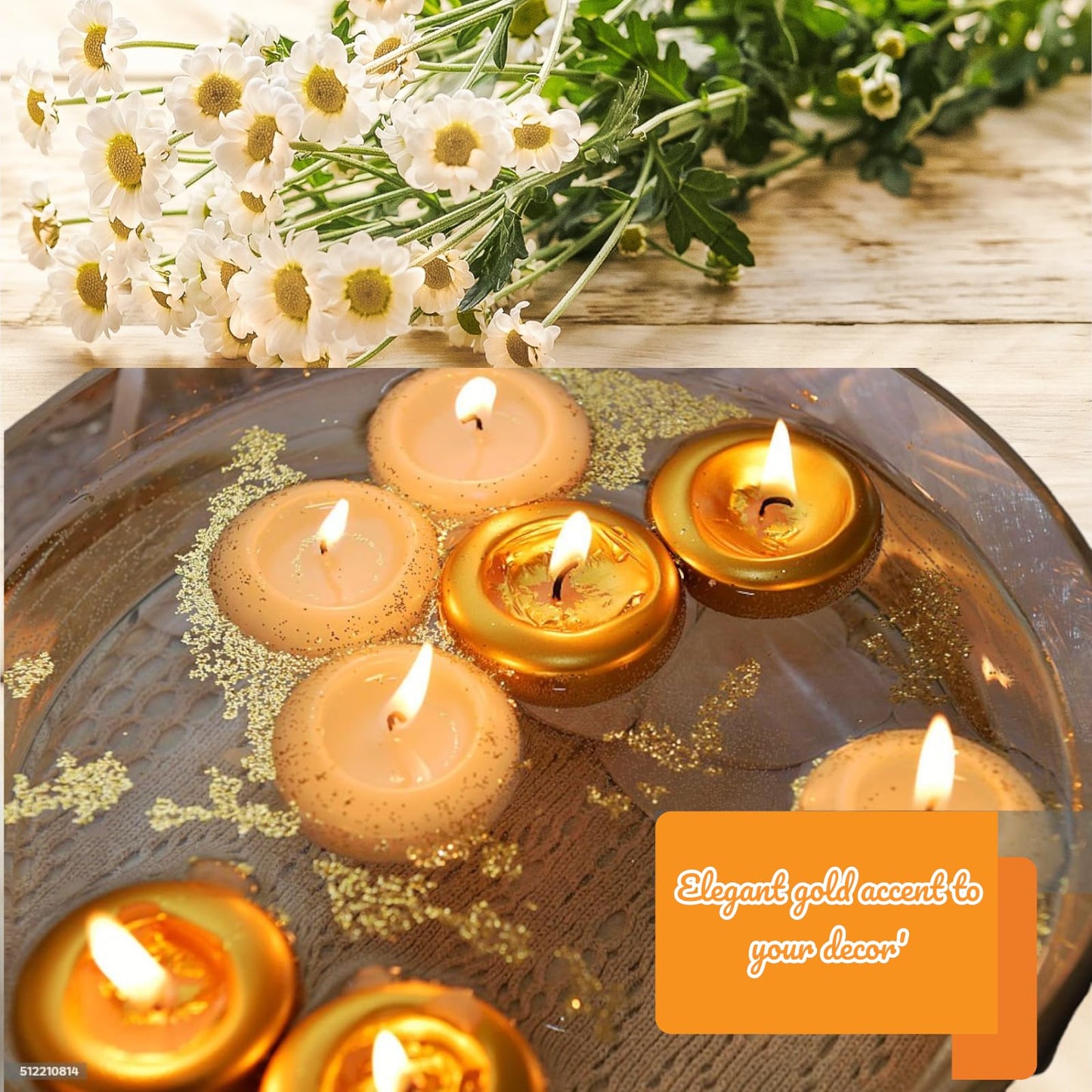 Armenorah Gold Floating Candles, 1.75' Wedding Favors, Unscented, 24 Count