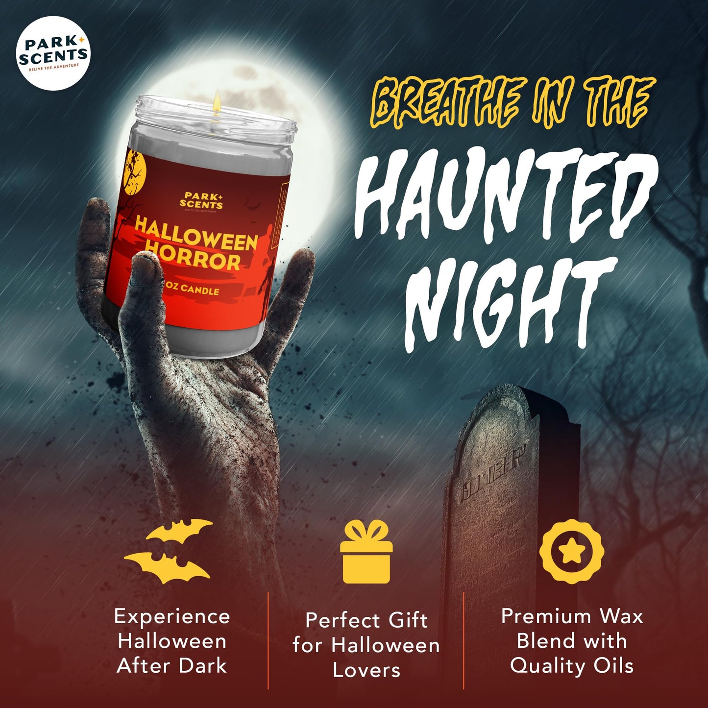 Park Scents Halloween Horror Candle – Spooky Fog-Scented Halloween Candle – Decor and Fall Birthday Gifts for Adults, Men, Women, Sister, Best Friend – 100% Vegan Soy Wax (12 oz. Glass Jar)