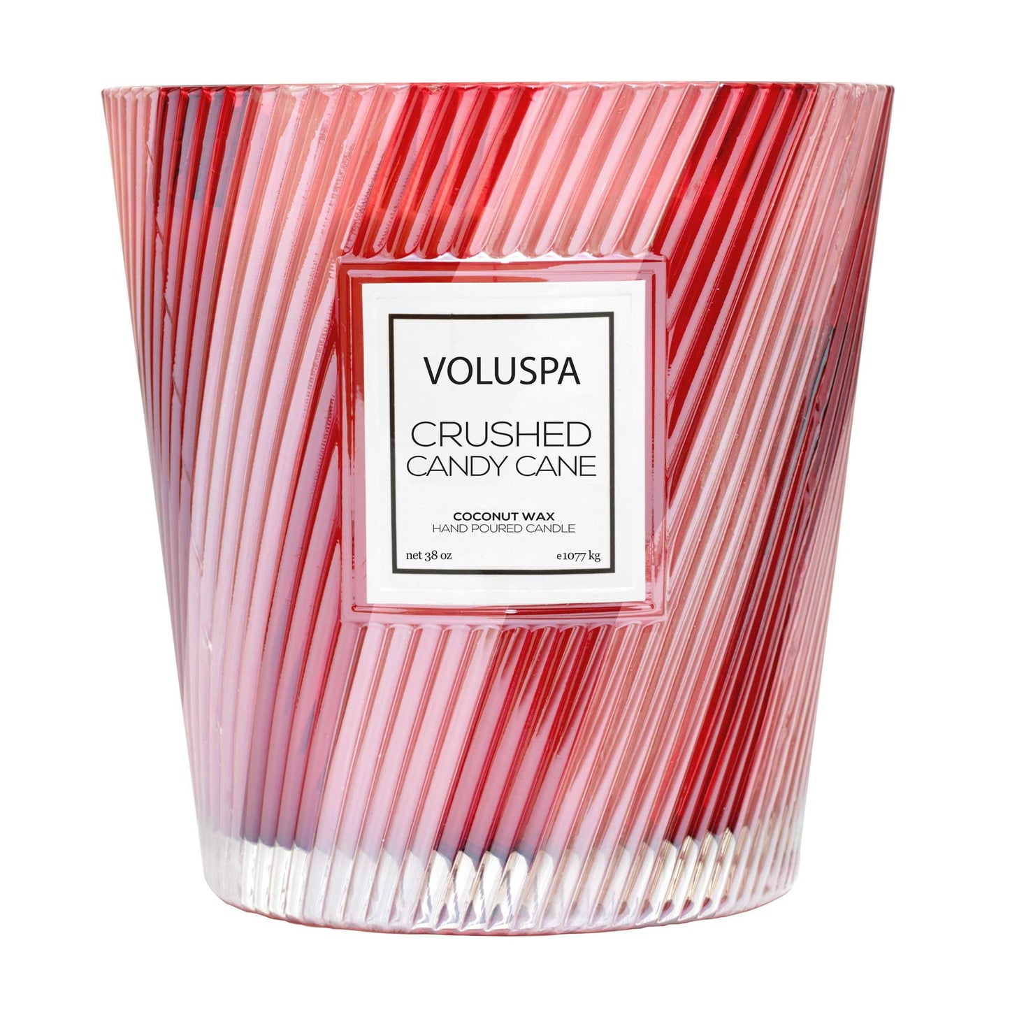 Voluspa Crushed Candy Cane, 3 Wick Boxed Hearth, 38 oz, 80 Hour Burn Time, Coconut Wax for Clean Burning, Handcrafted in the USA